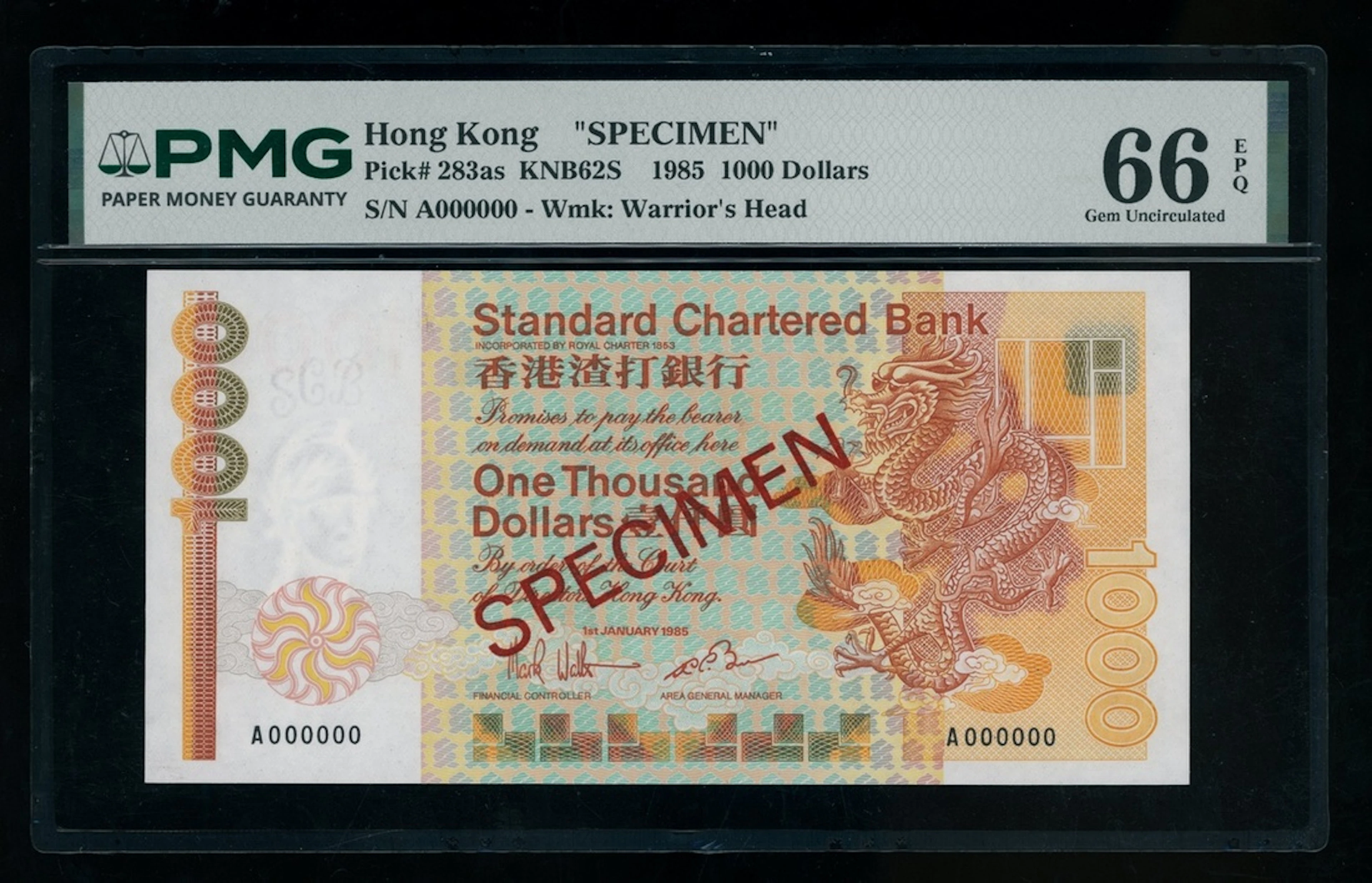 Standard Chartered Bank, Hong Kong, specimen $1000, 1.1.1985, serial