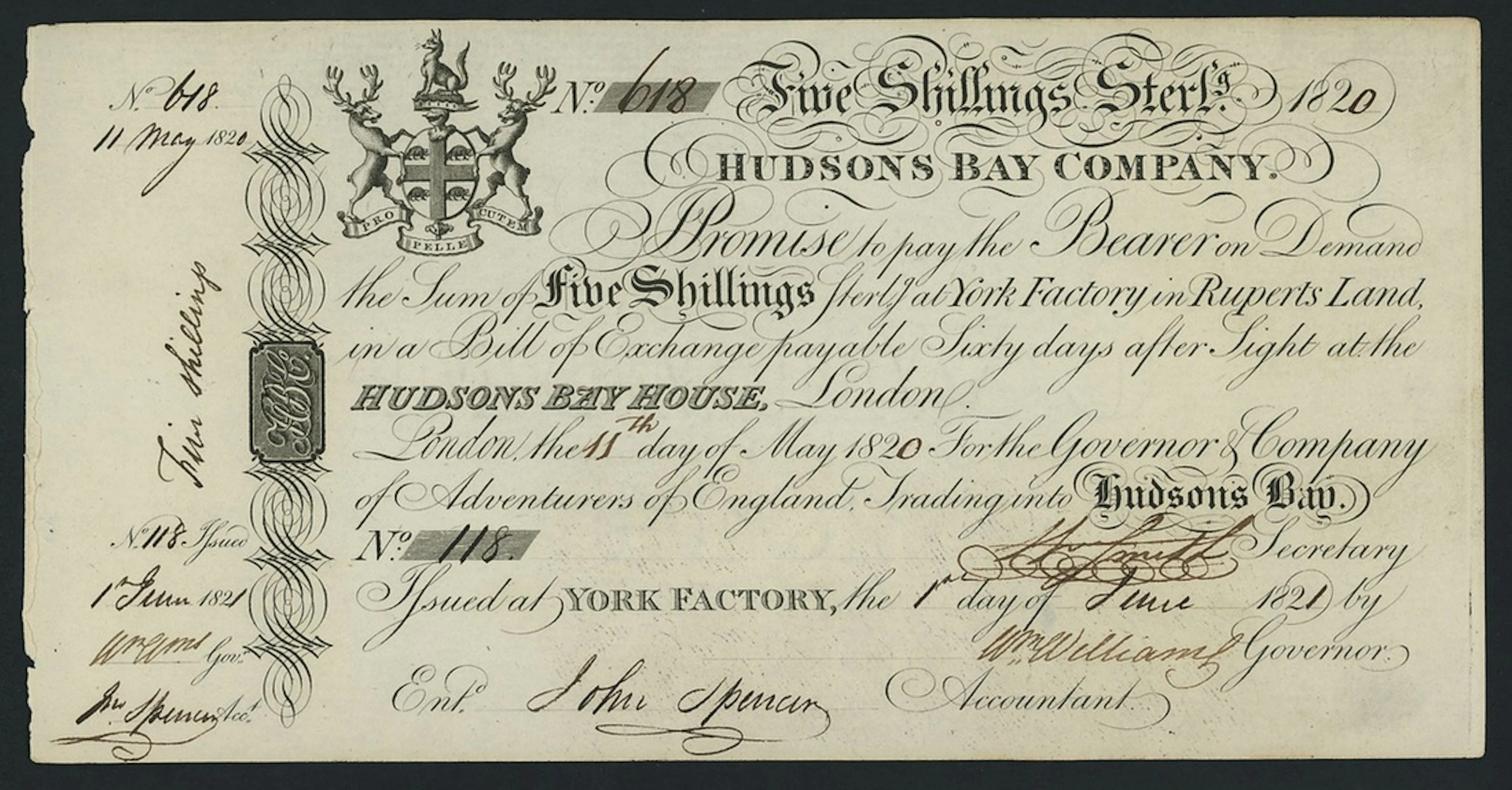 Hudson’s Bay Company, Canada, Remainder Five Shillings Sterling, York