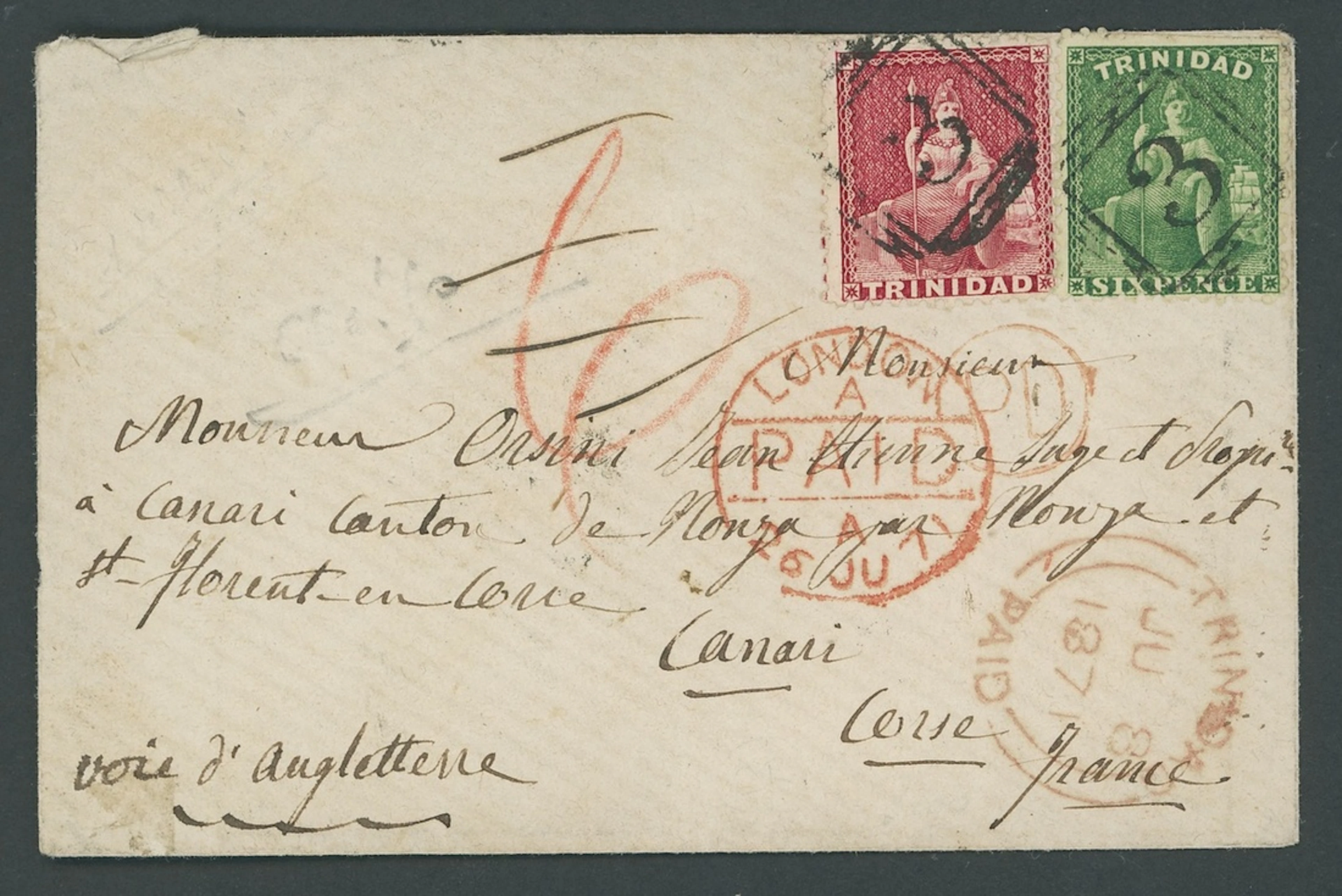 Trinidad Covers and Cancellations 1871 (8 June) envelope from St.