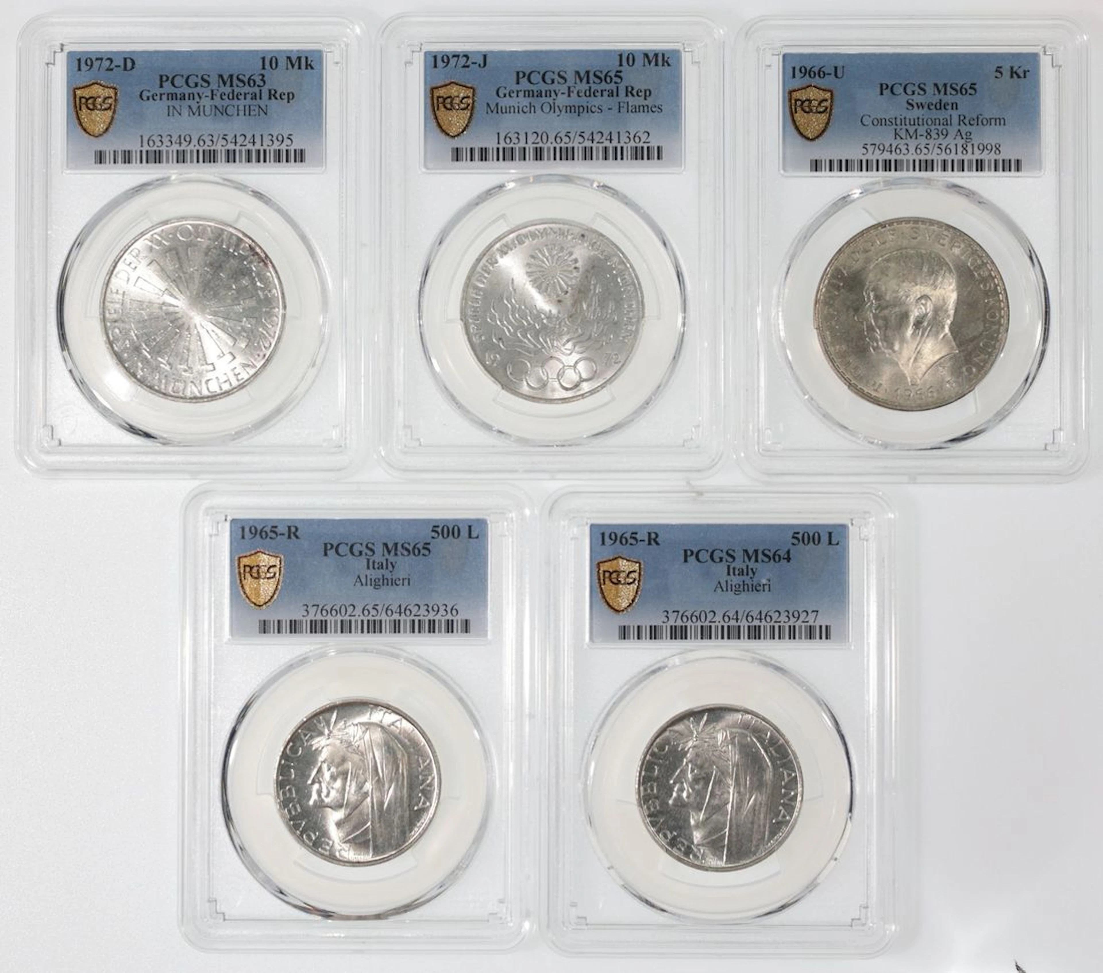 European Coins, [PCGS MS63-65] a group of 5x, including 2x Italy