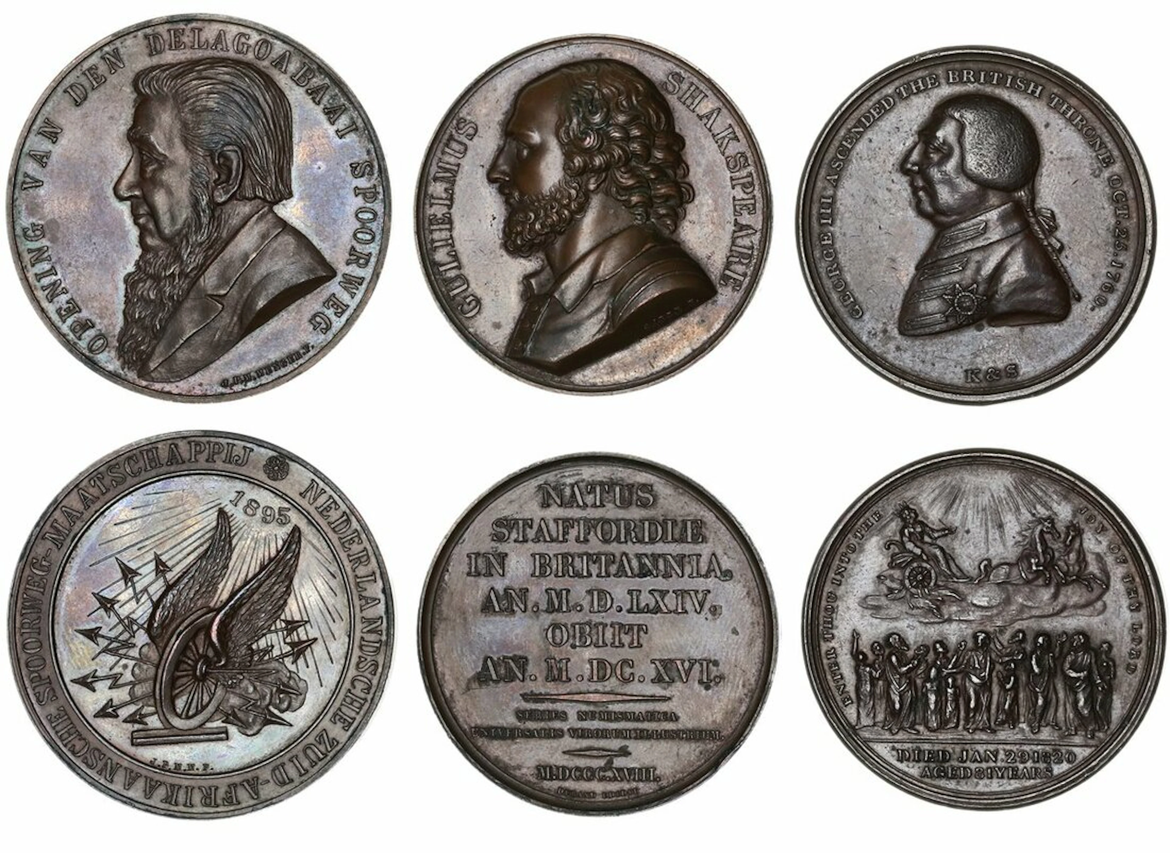 Quintet of AE and WM Medals | Death of George III, AE Medal, 1820