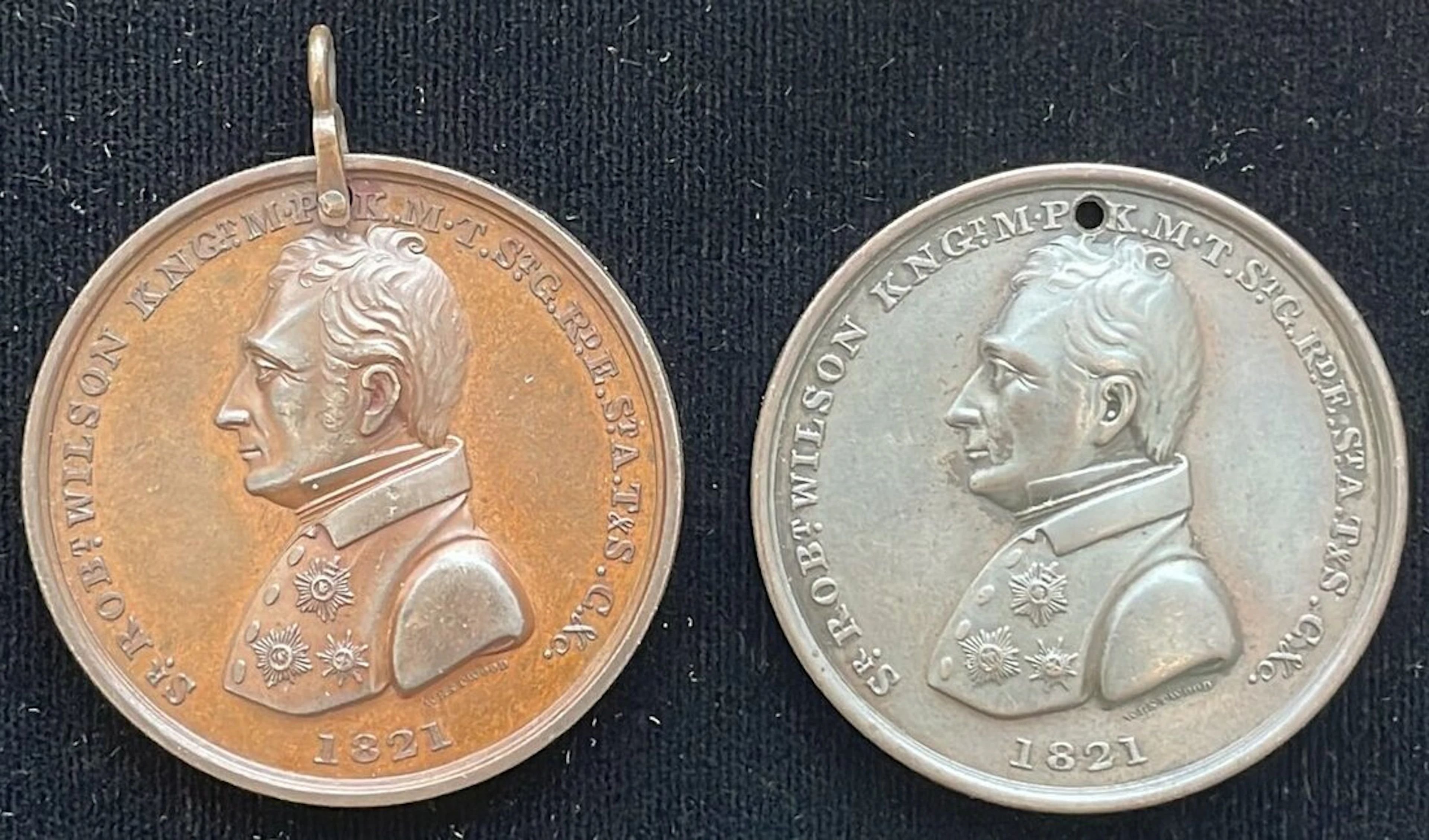 Sir Robert Wilson 1821, obverse uniformed profile bust of Sir Wilson