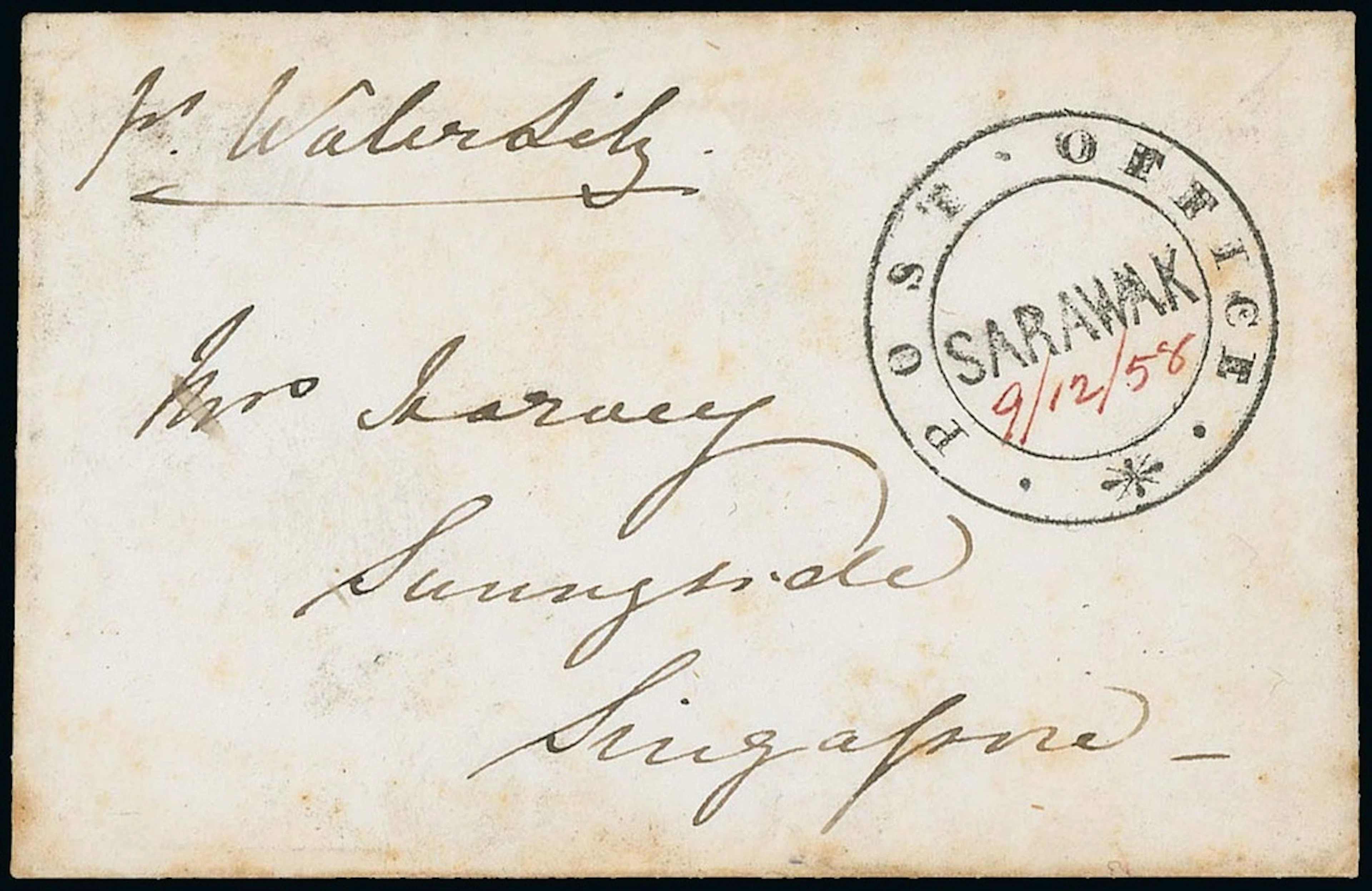 Sarawak "post office/sarawak" Handstamp 1858 (9 Dec.) small envelope