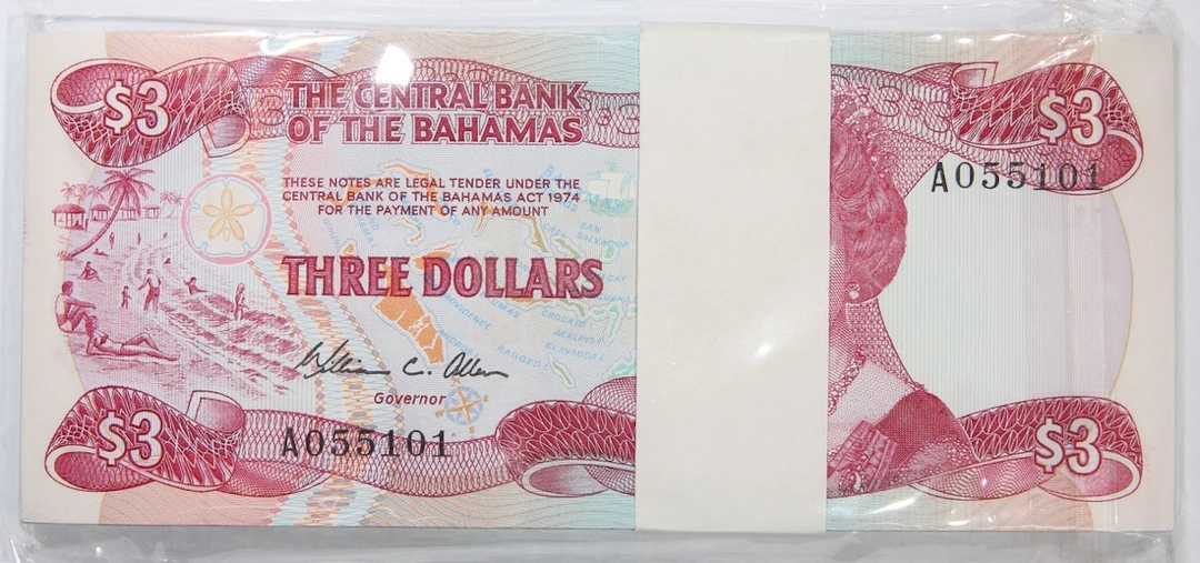 Central Bank of The Bahamas, consecutive bundle $3 (100), ND (1984)