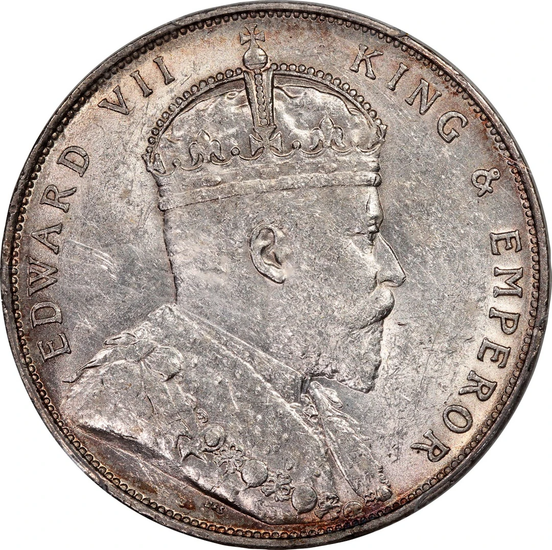 Straits Settlements, Edward VII, [PCGS MS60] silver dollar, 1907-B