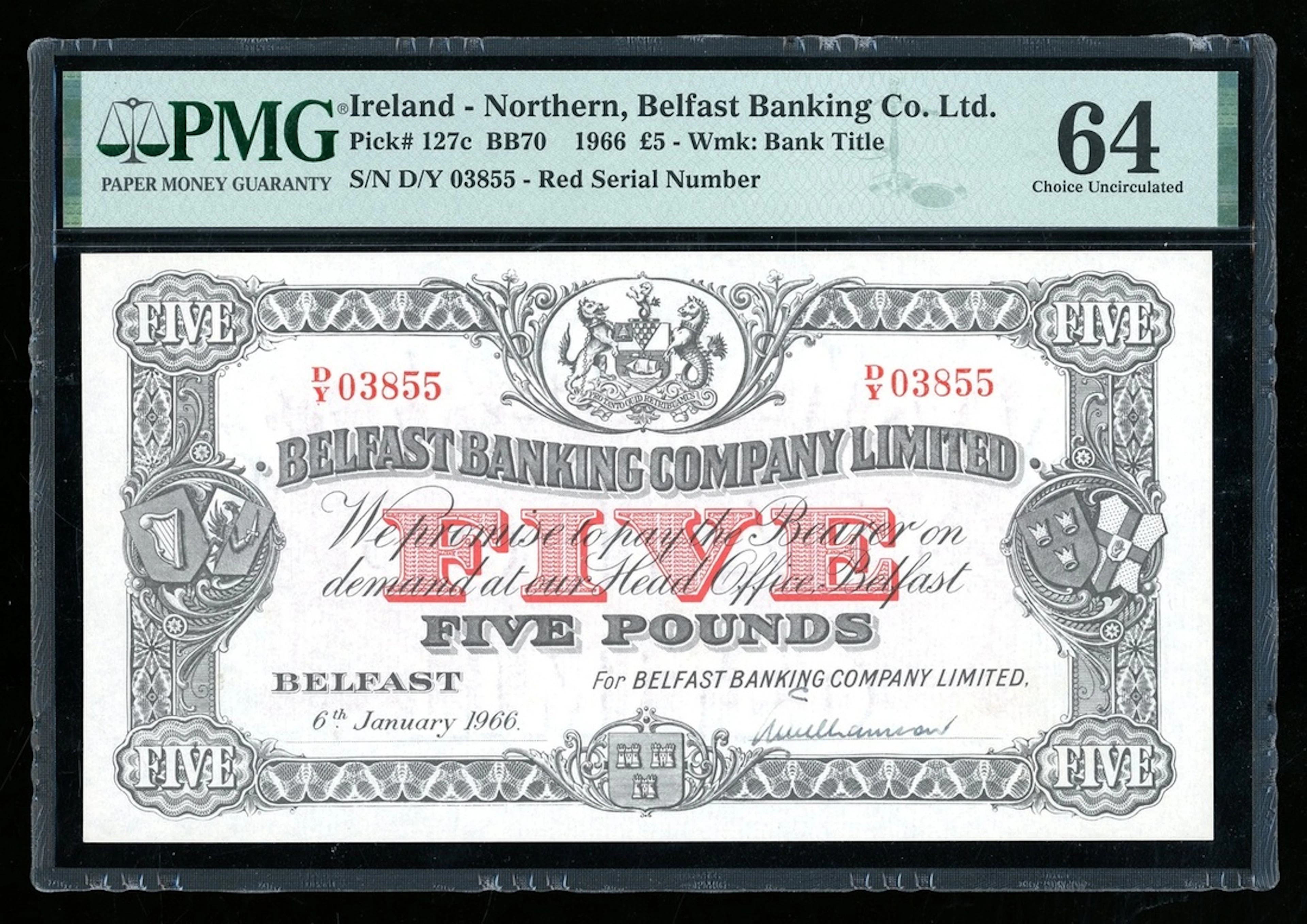 Belfast Banking Company Limited, Northern Ireland, £5, 6.1.1960, serial