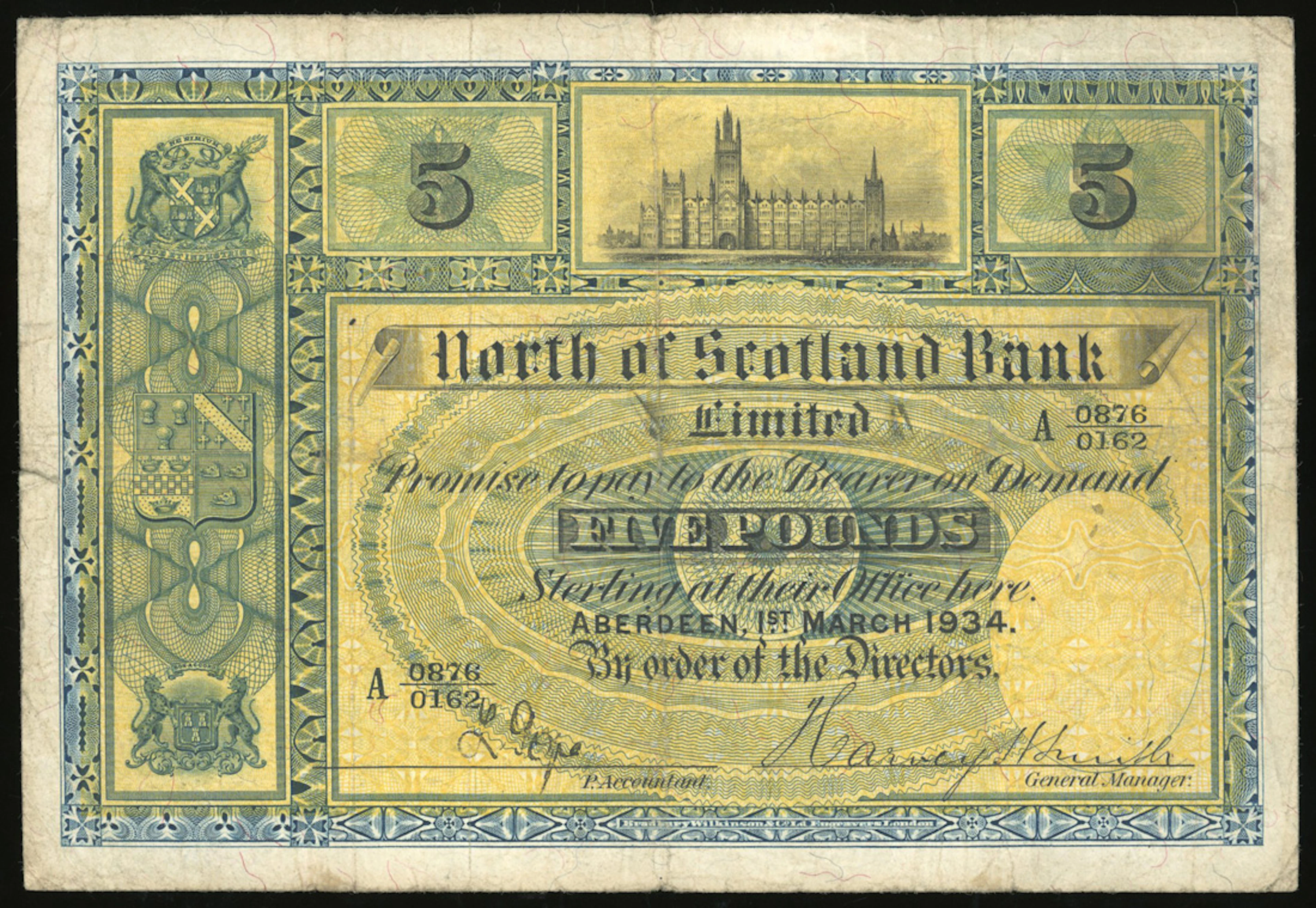 North of Scotland Bank Limited, £5, 1.3.1934, serial number A 0876/162