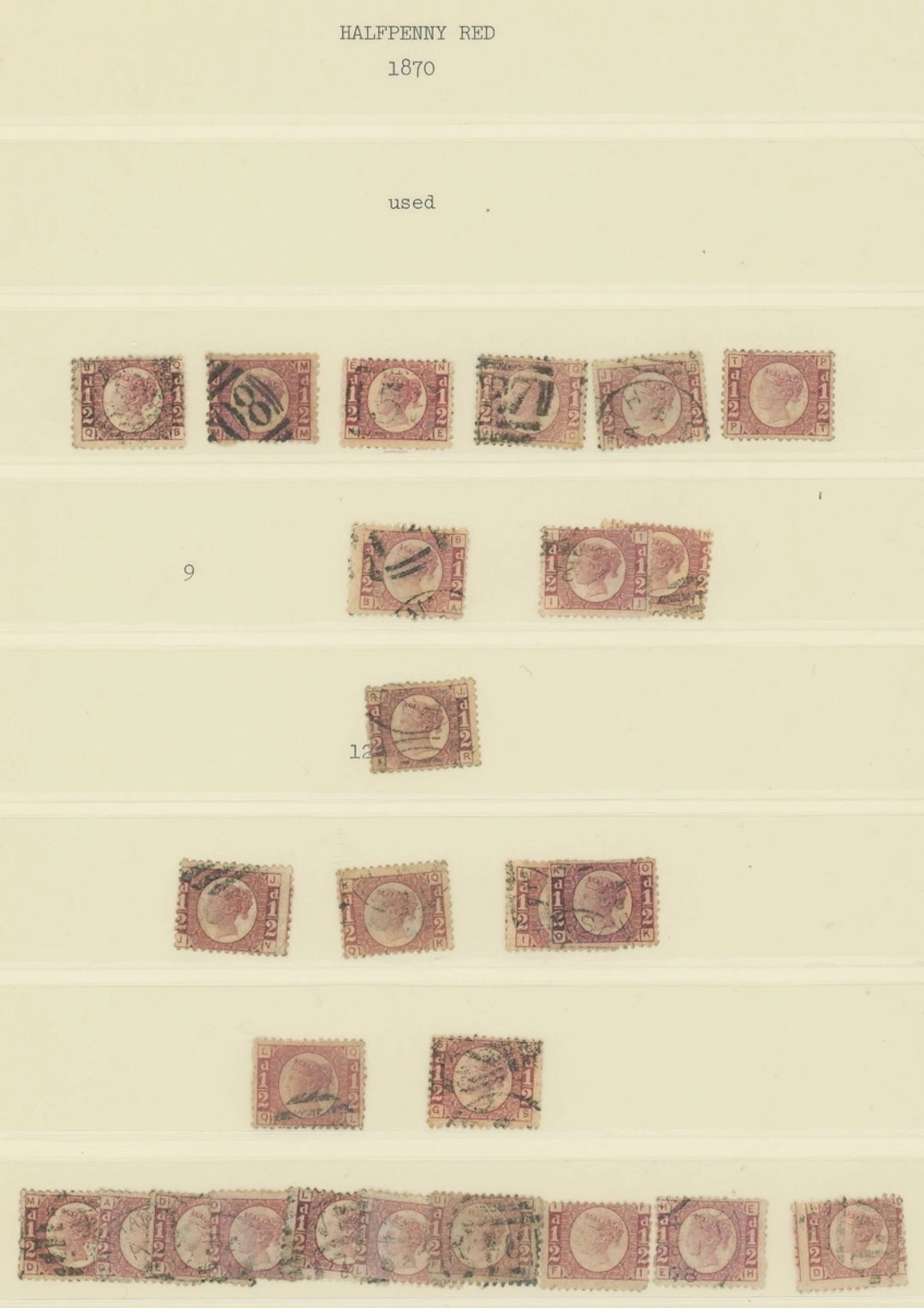 Great Britain 1870-79 Halfpenny A collection on leaves with duplication