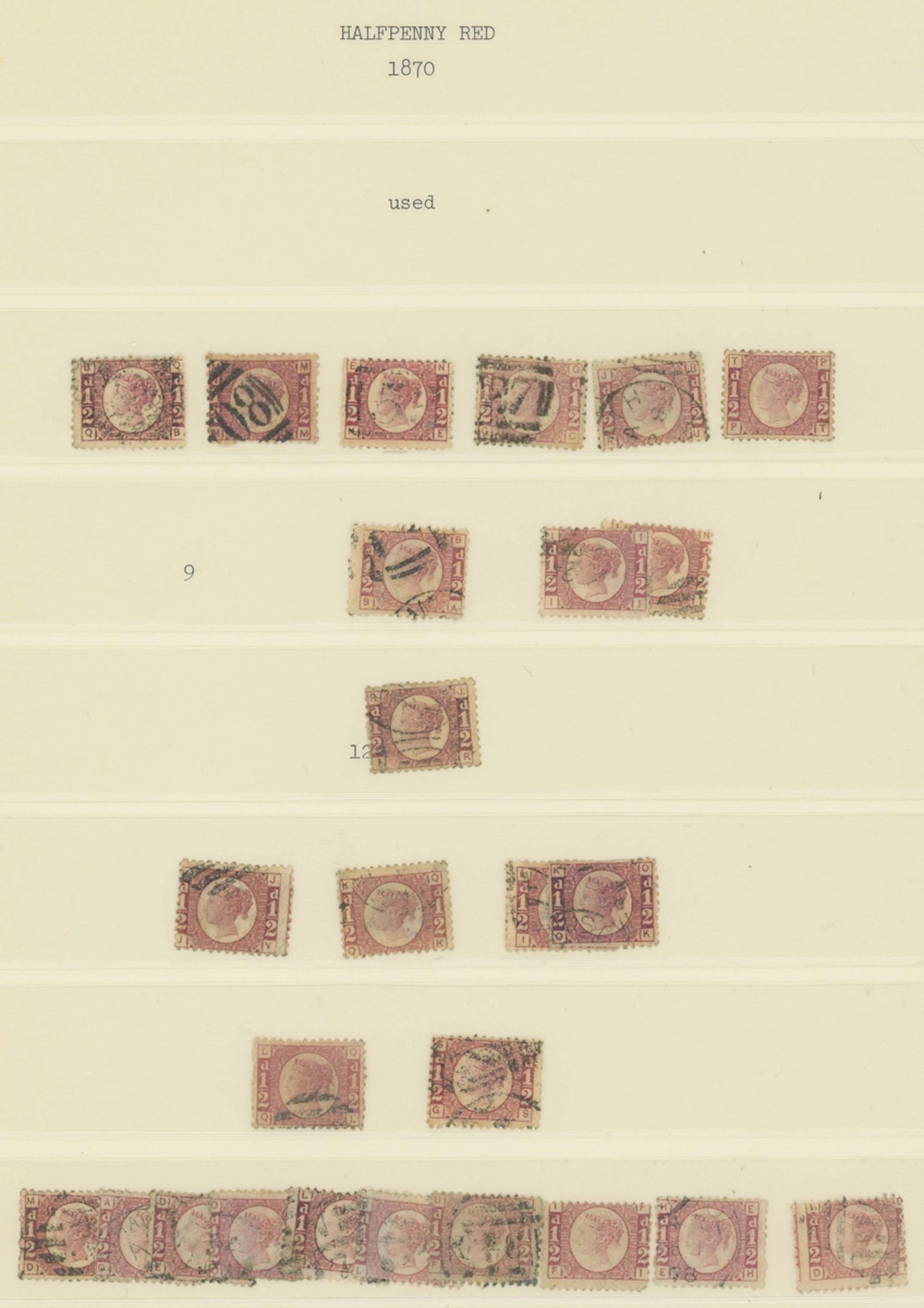 Great Britain 1870-79 Halfpenny A collection on leaves with duplication