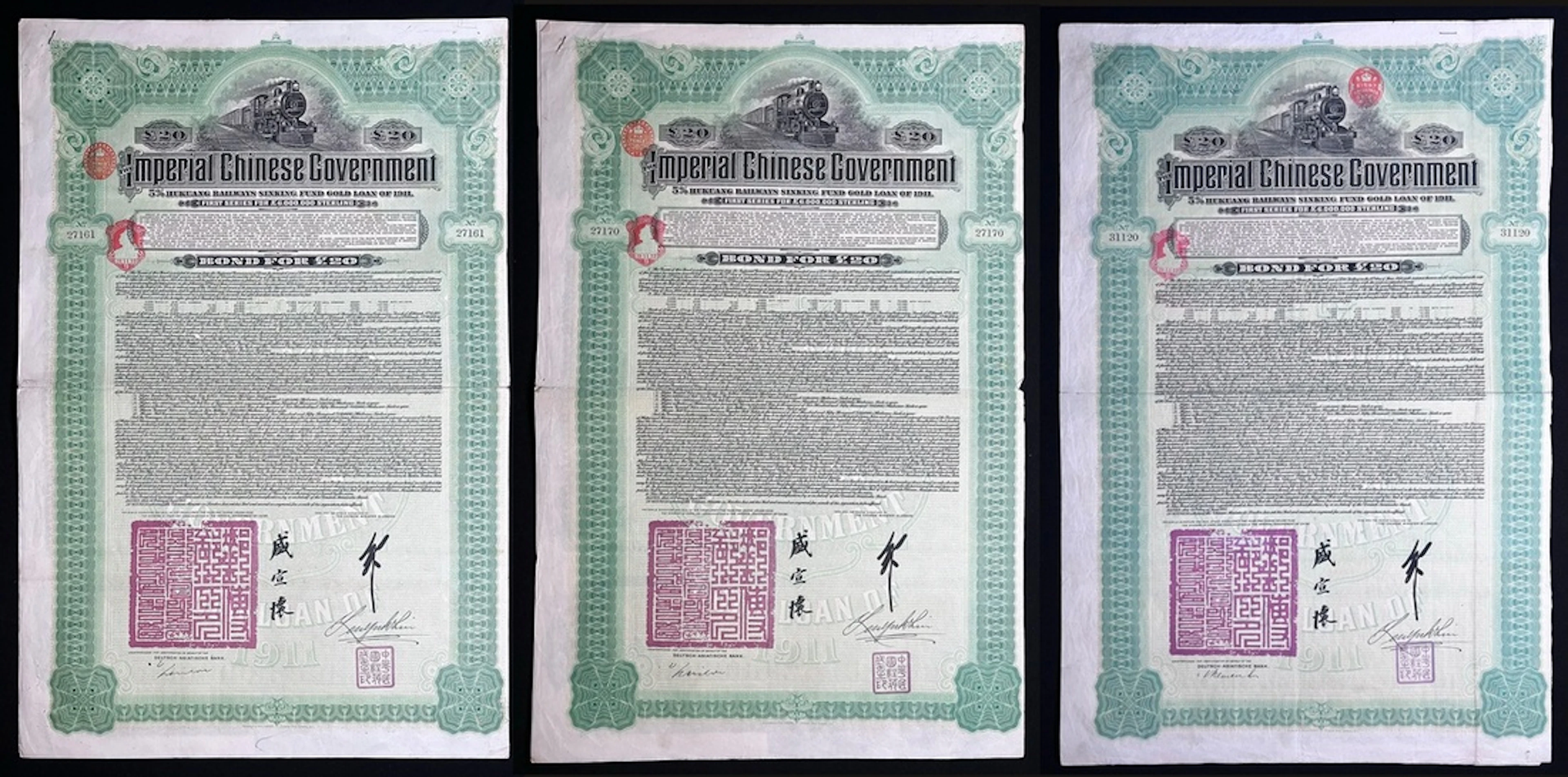 Chinese Government, 5% Hukuang Railways Sinking Fund Gold Loan, 1911