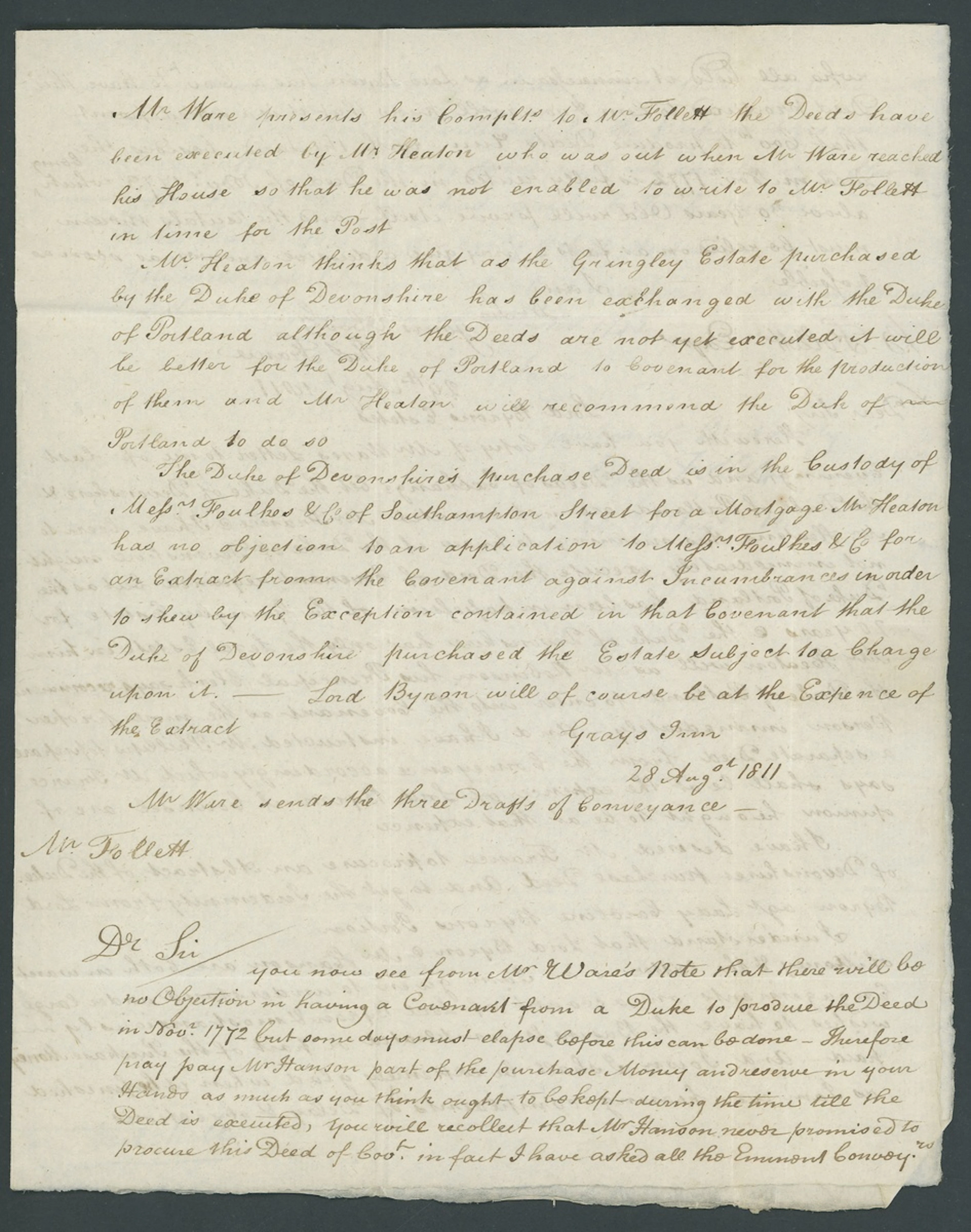 Great Britain (Lord Byron 1788-1824) Lord Byron's estates 1811 (August
