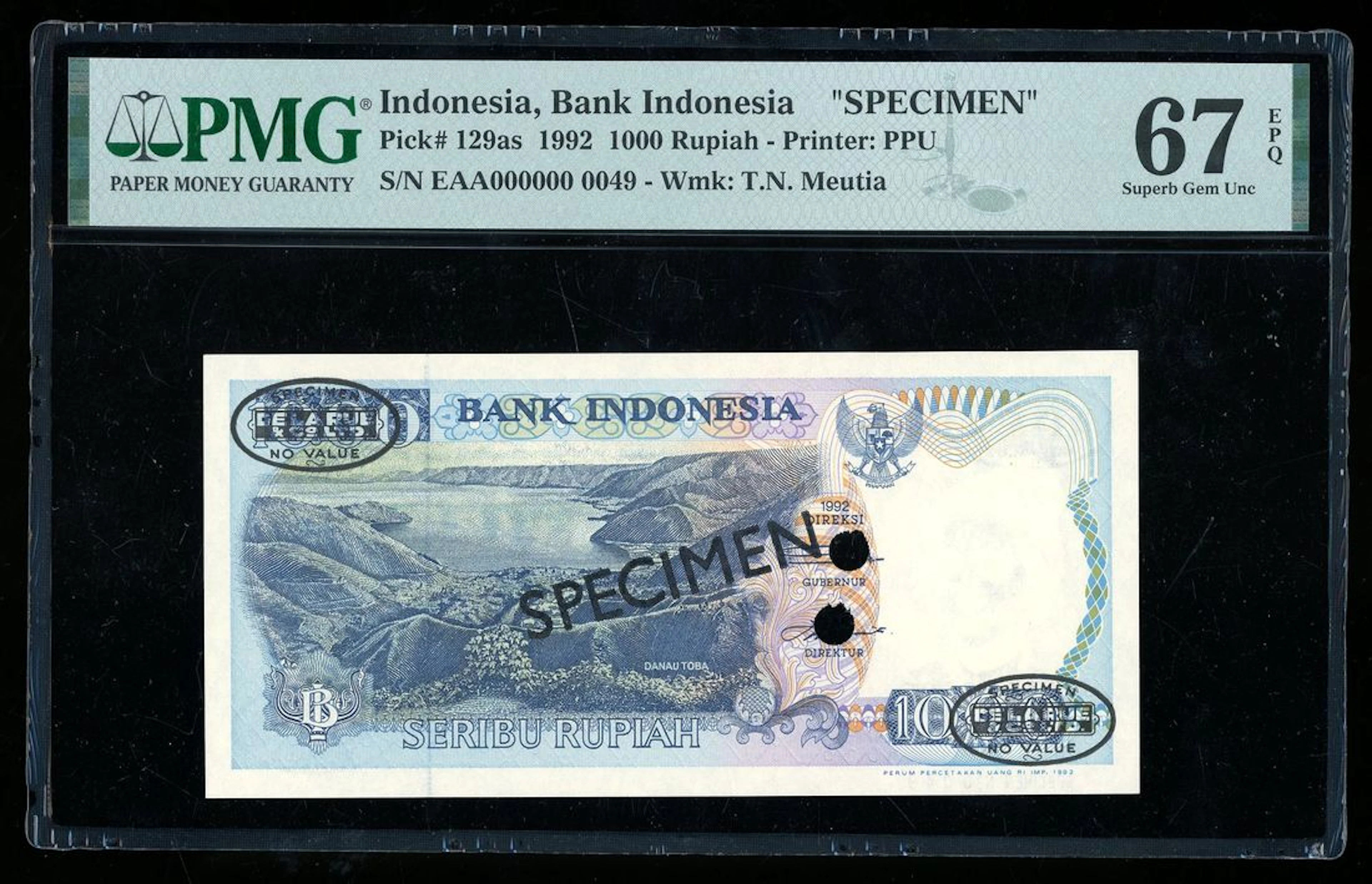 Bank Indonesia, specimen 1000 rupiah, 1992, serial number EAA000000