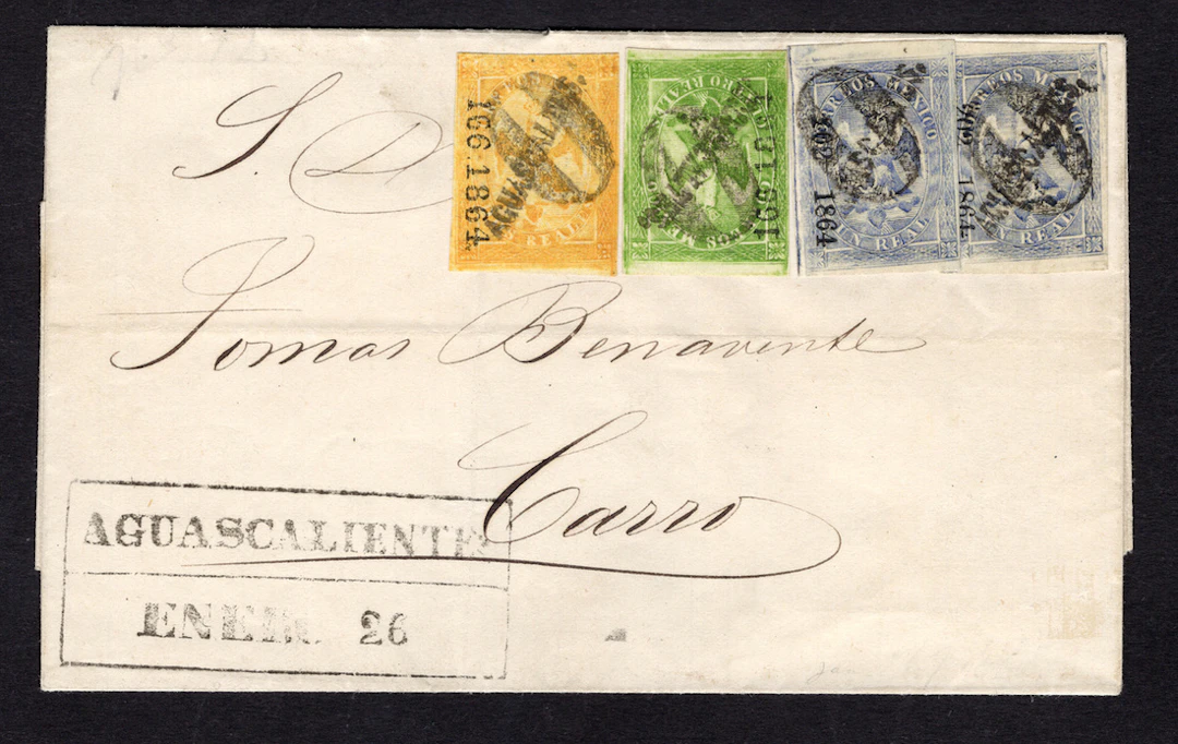 1864-1866 "Eagles" Zacatecas-Aguascalientes. 1r. Blue (Third Period