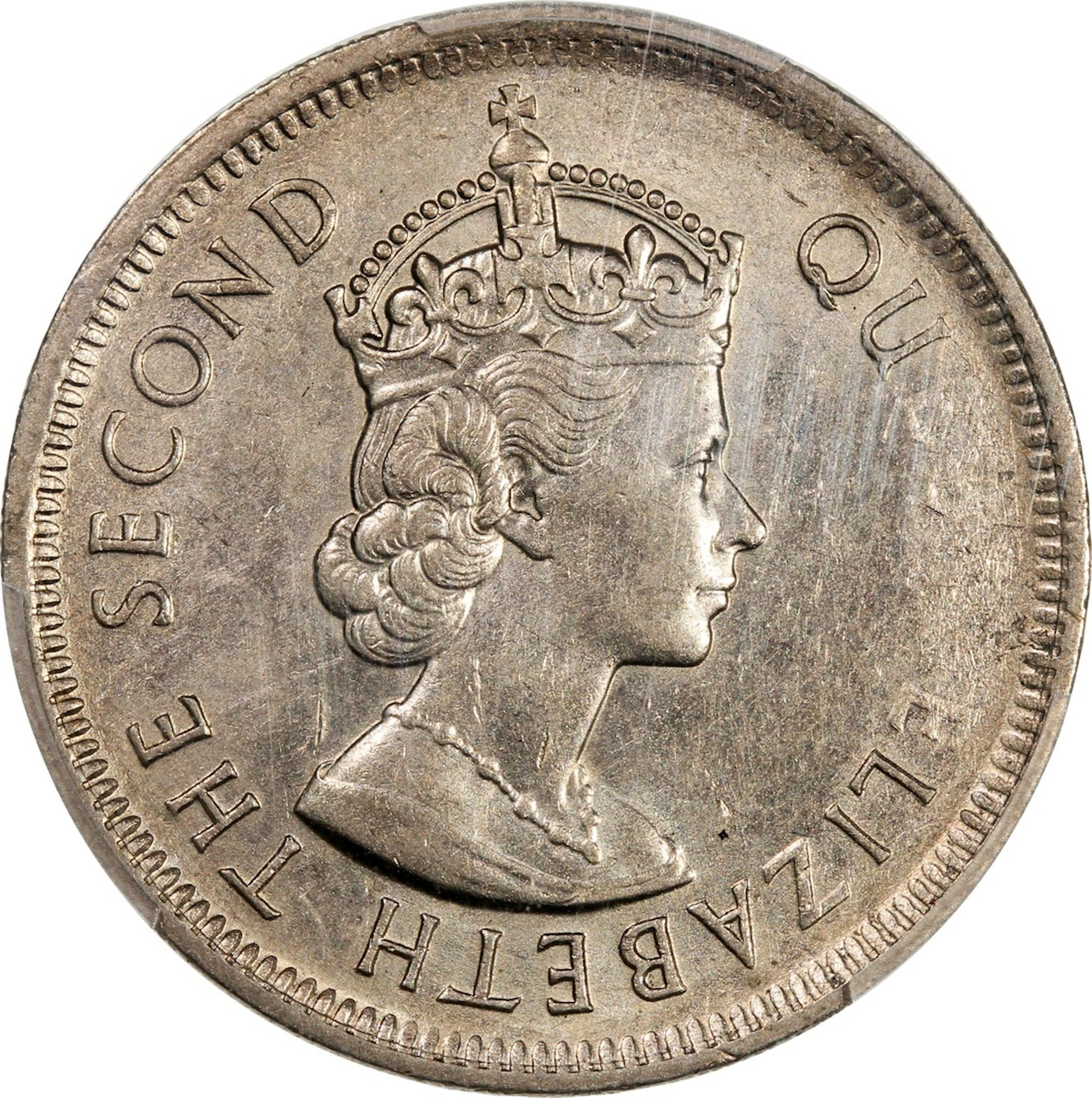 Hong Kong, [PCGS AU58] MINT ERROR copper nickel $1, 1975, struck-through