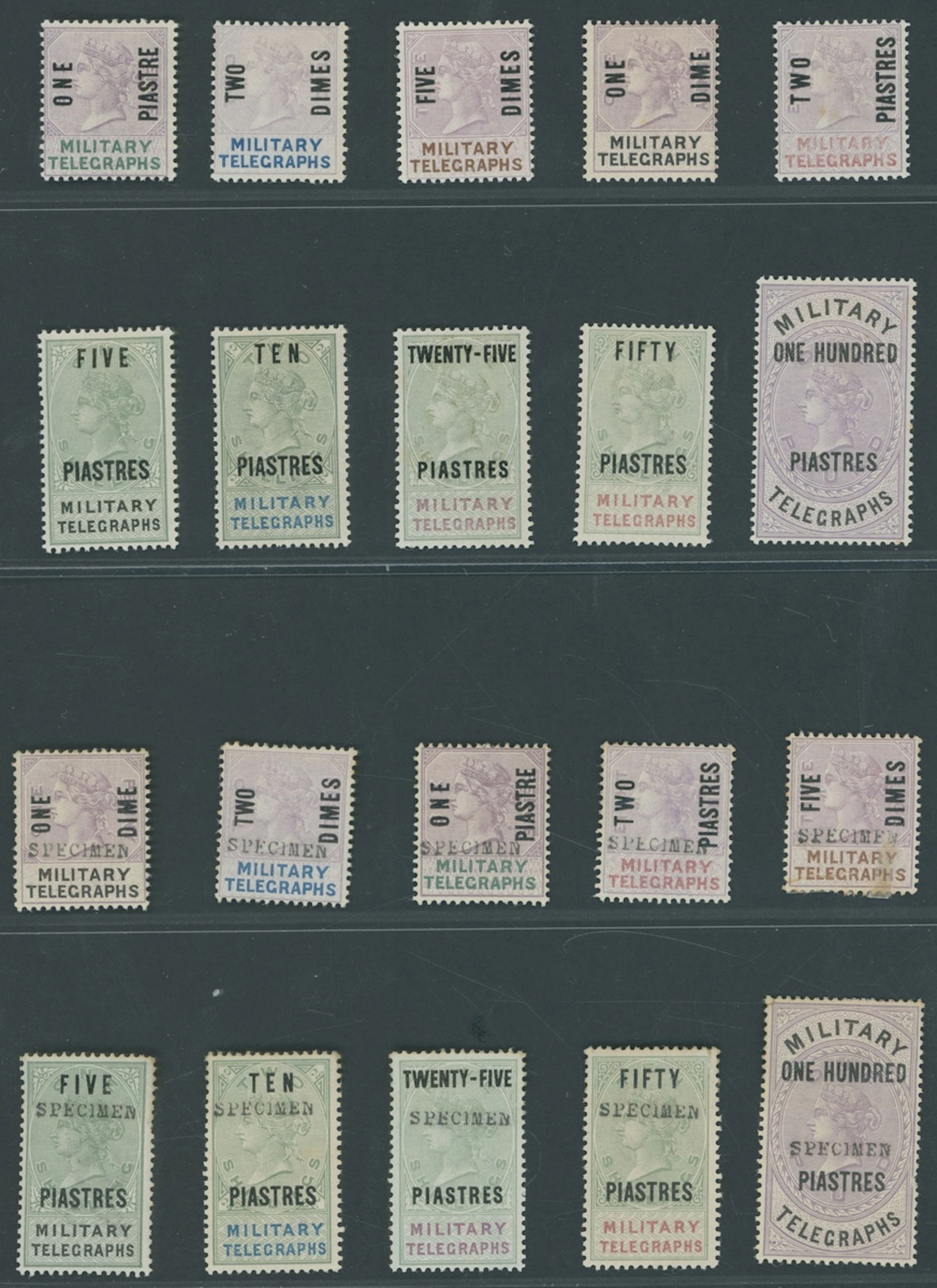 Great Britain Military Telegraphs Egypt 1887 1 dime on 1d. to 100pi.