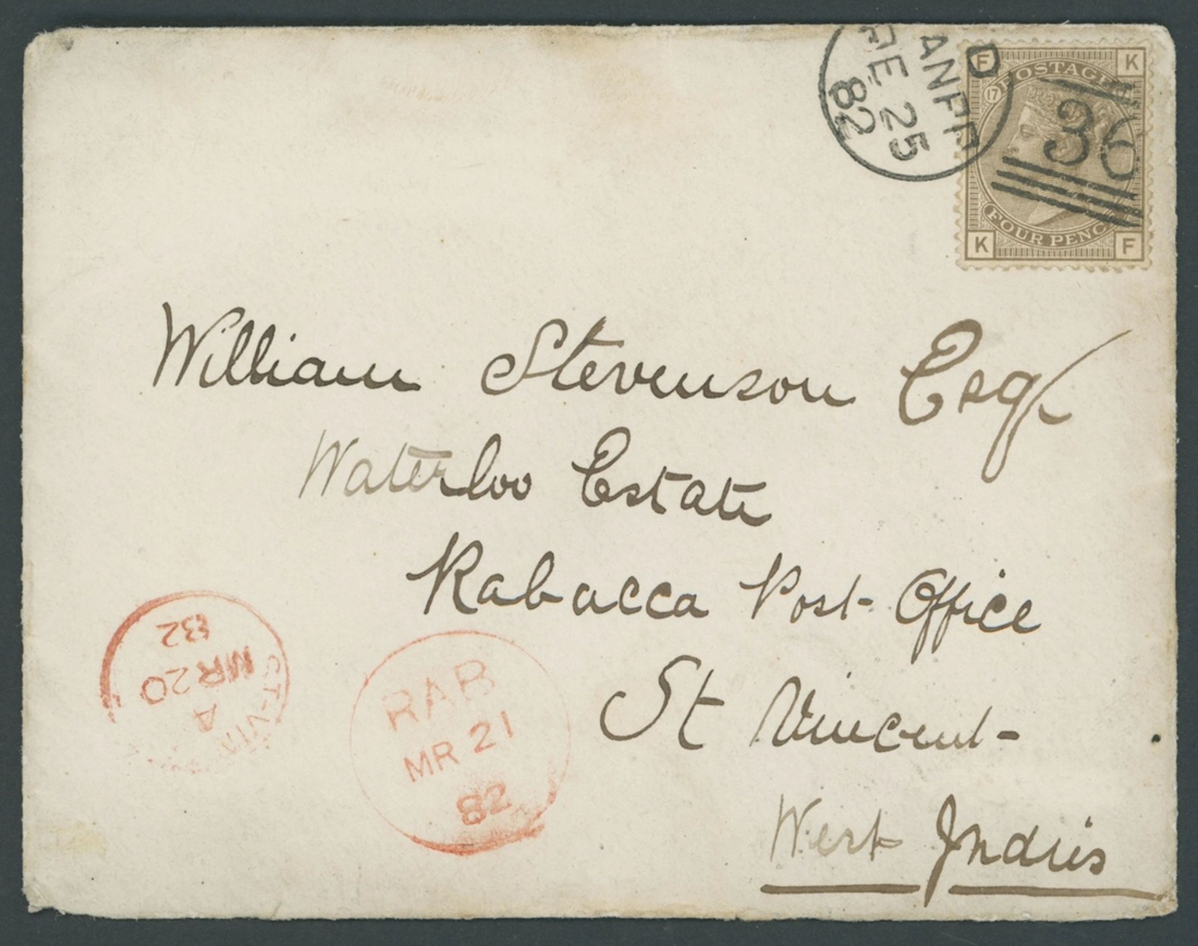 St. Vincent Covers and Cancellations Village Datestamps 1882 (25 Feb.)