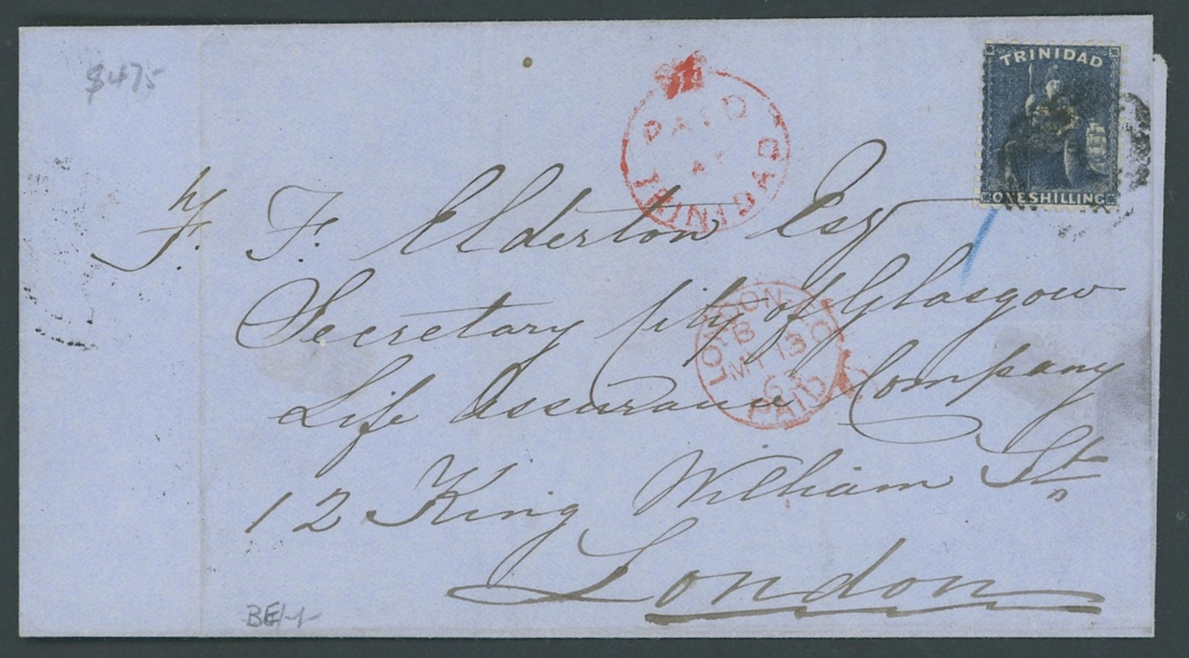 Trinidad Covers and Cancellations 1863 (26 Apr.) entire to London