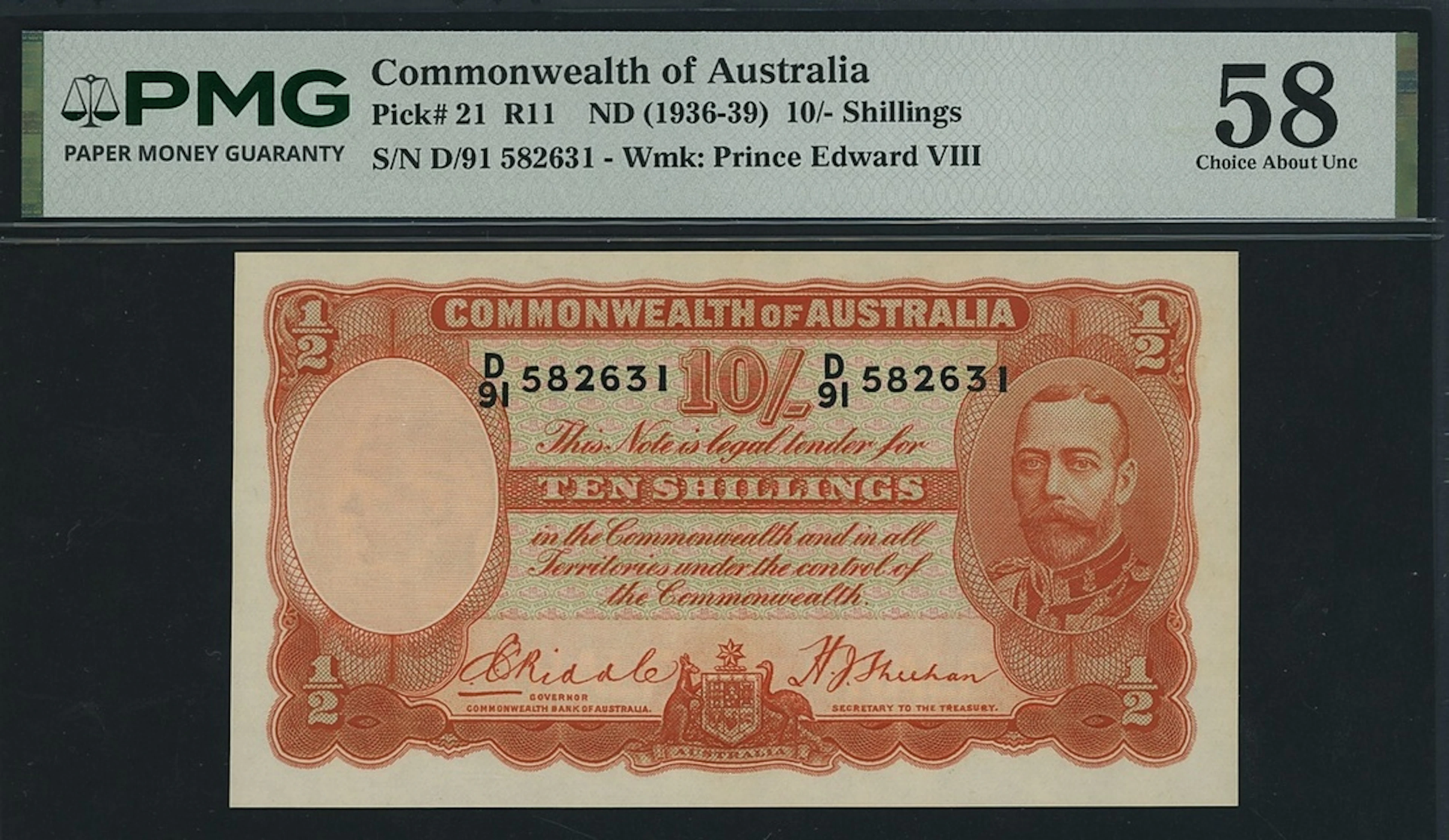 Commonwealth of Australia, 10 Shillings, ND (1936-39), serial number