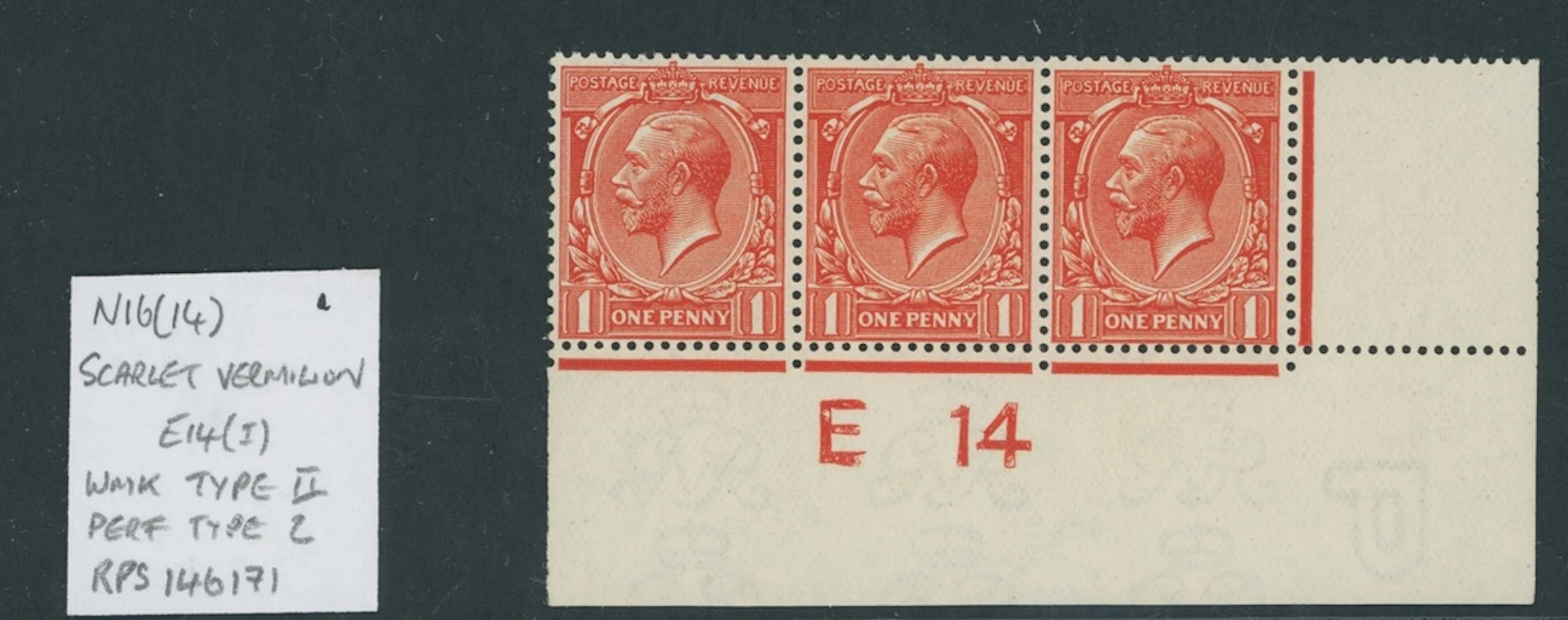 Great Britain King George V 1912-24, Watermark Simple Cypher 1d. scarlet-vermili