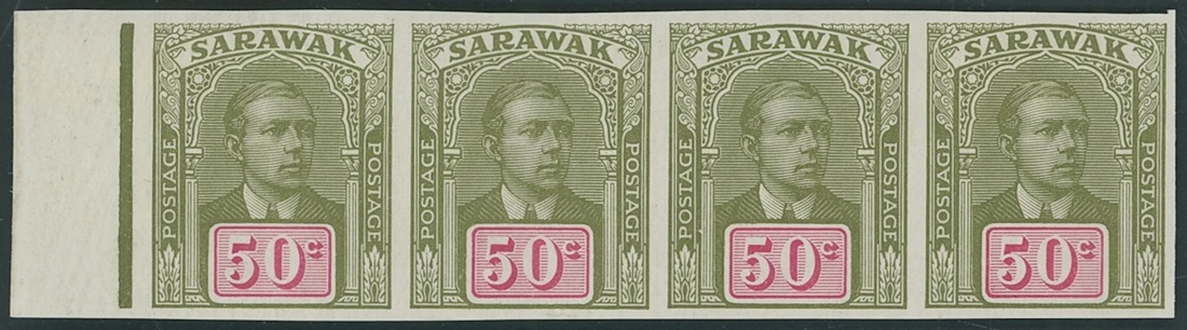 Sarawak 1918 Sir Charles Vyner Brooke Imperforate Plate Proofs 50c.