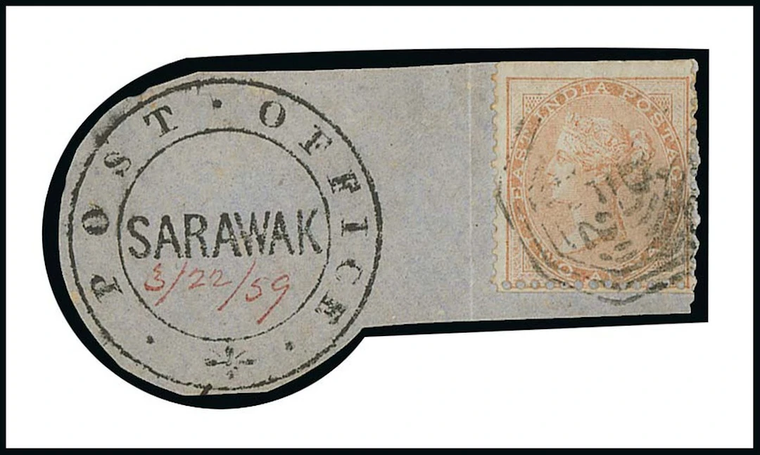 Sarawak "post office/sarawak" Handstamp India 1856 2a. yellow-buff