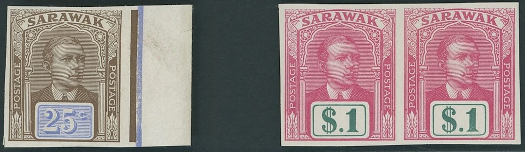 Sarawak 1918 Sir Charles Vyner Brooke Imperforate Plate Proofs 25c.