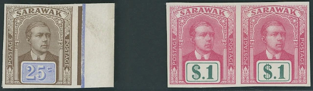 Sarawak 1918 Sir Charles Vyner Brooke Imperforate Plate Proofs 25c.
