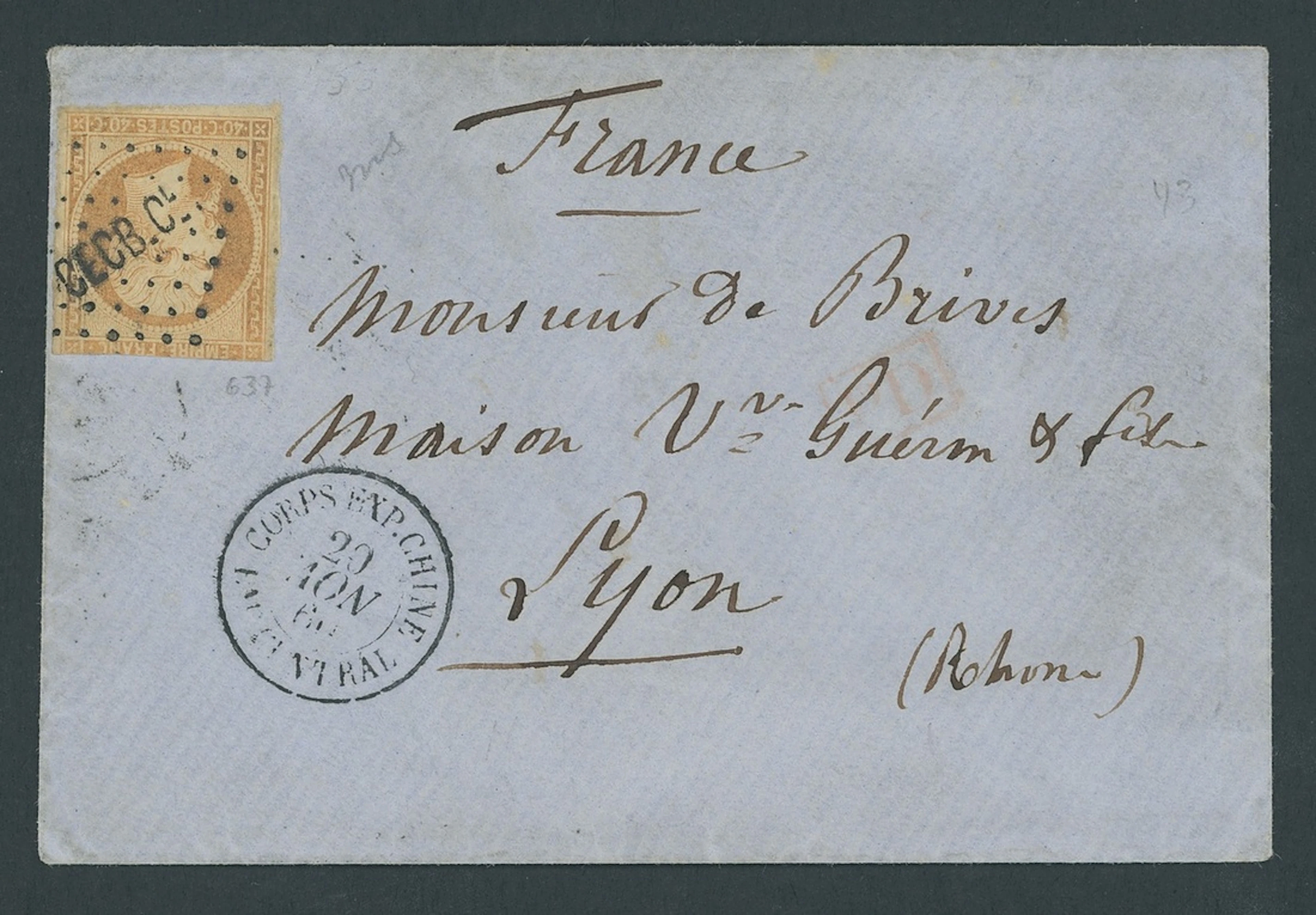Foreign Post Offices French Post Office Shanghai 1860 (20 Nov.) envelope