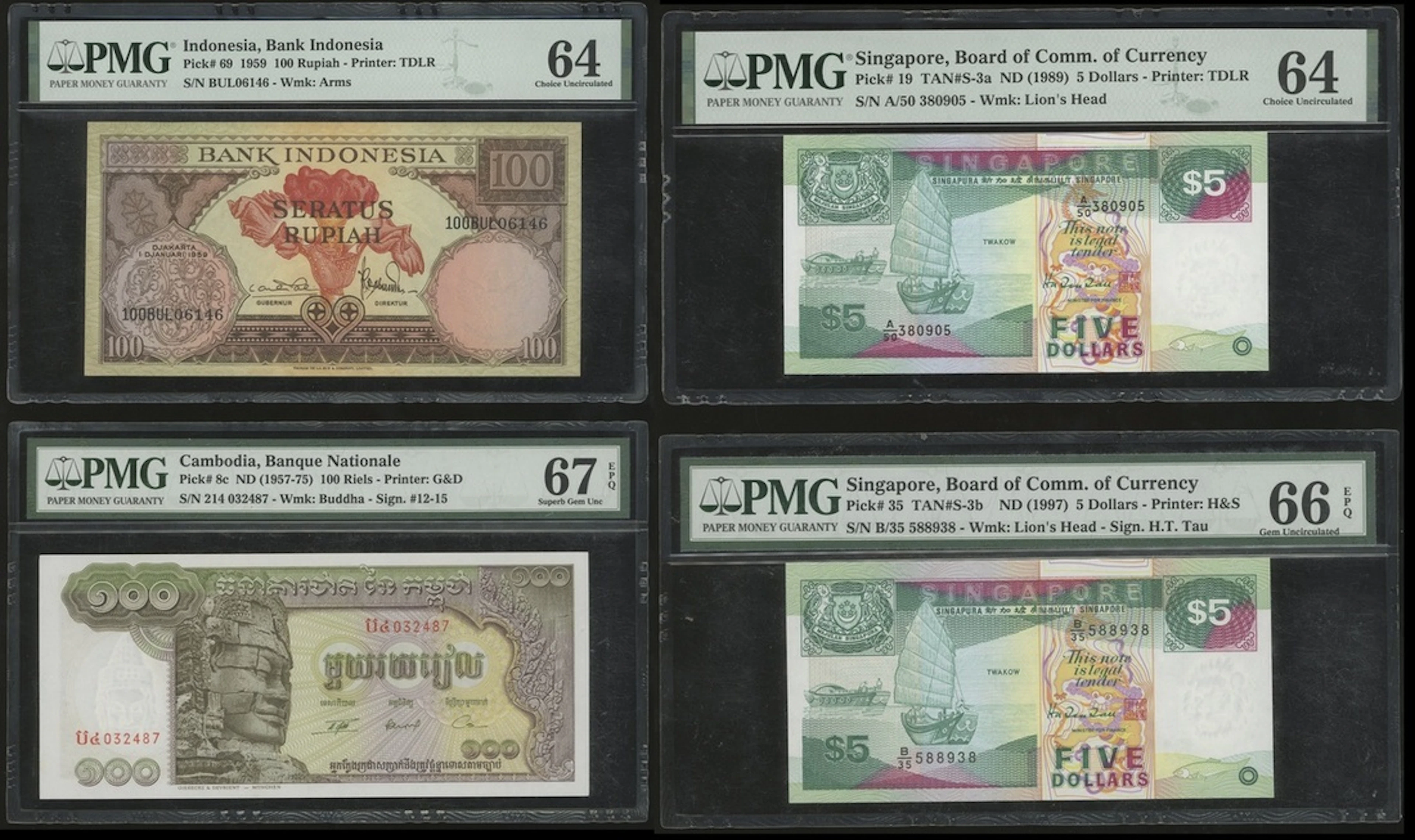 Southeast Asian Banknotes, a group of 4x, consists of: (Pick 19, 35