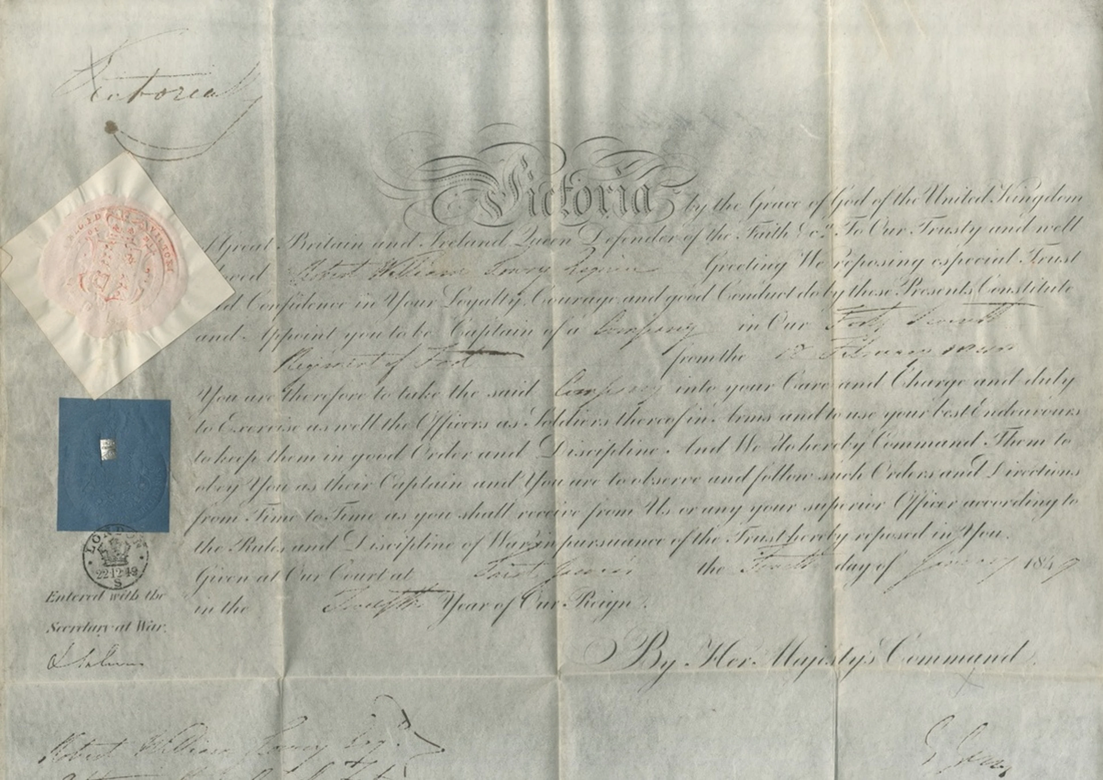 A document of commission awarded to Lieutenant-General R. W. Lowry