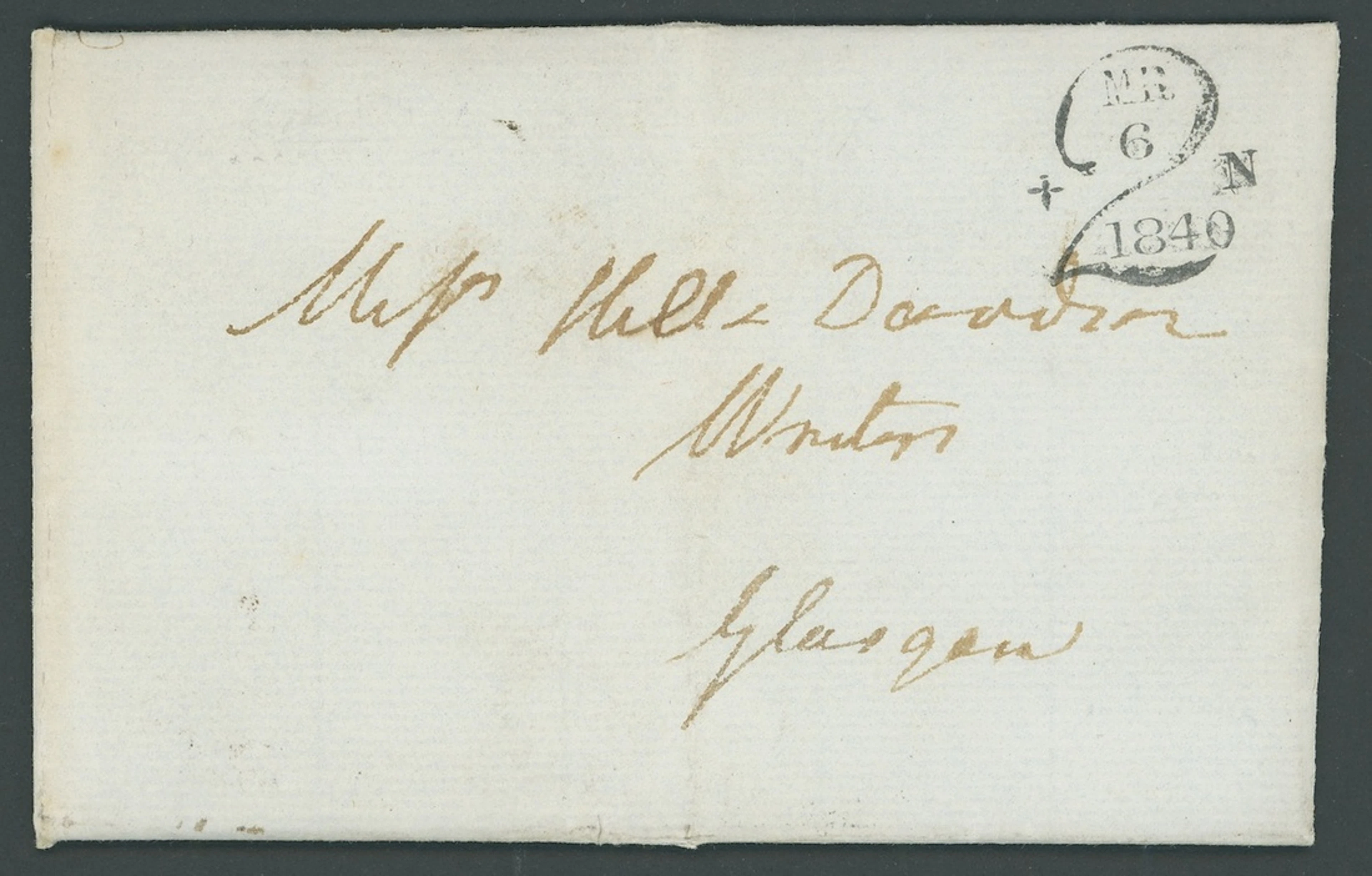 Great Britain Postal History 1840 (6 March), entire letter to Glasgow