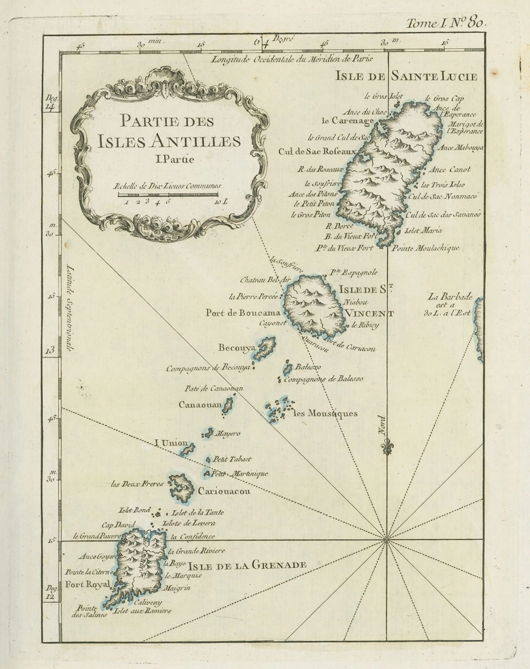 Early Maps 18th century "partie des isles antilles" French map, partly
