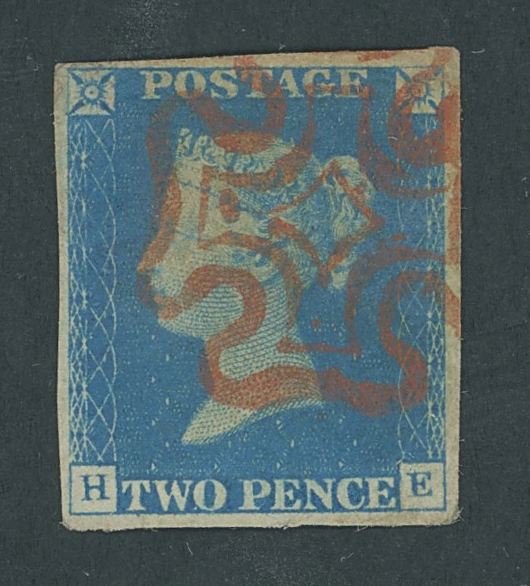 Great Britain 1840 Two Pence Blue Plate 1 HE, clear to large margins
