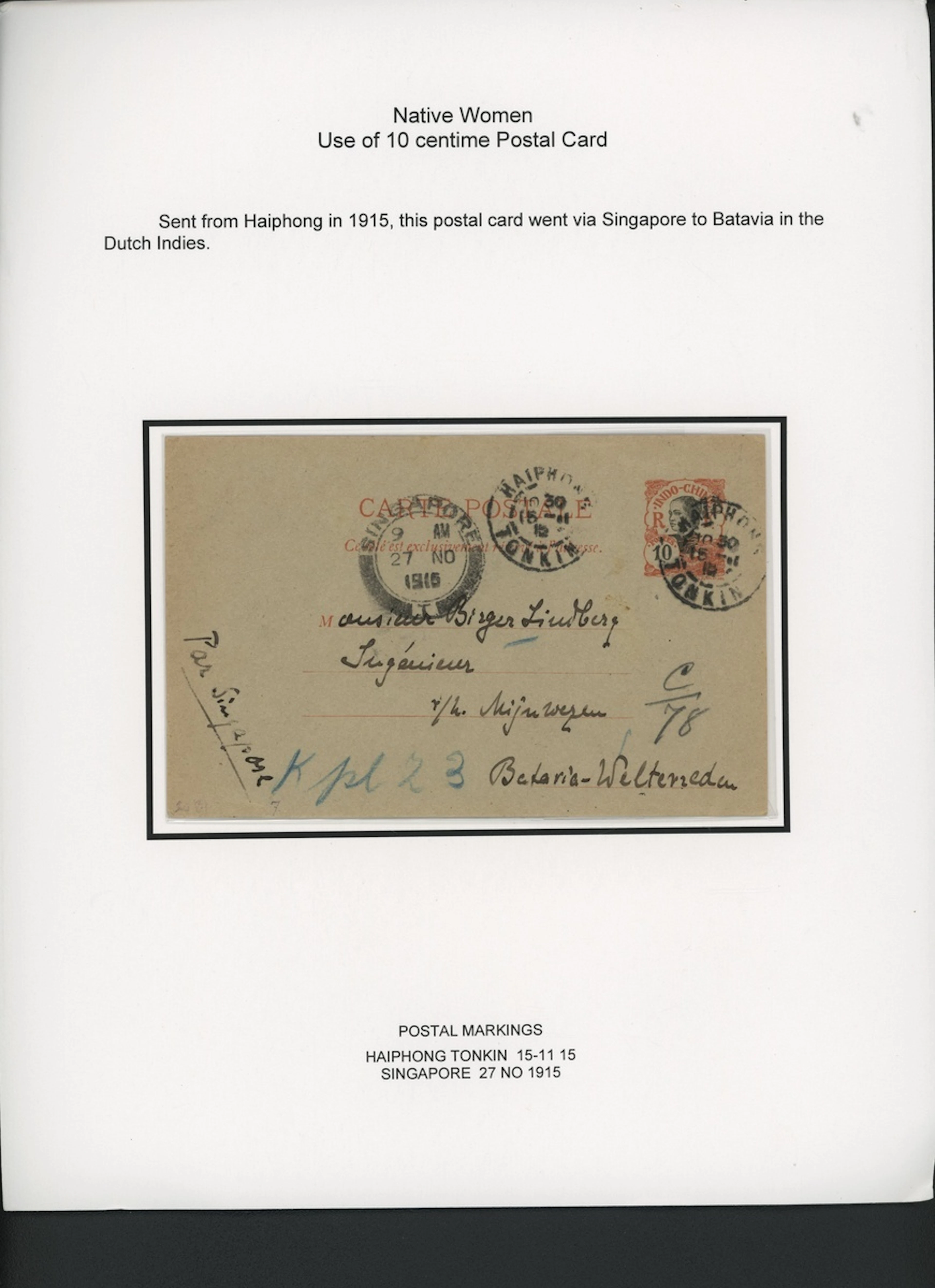 Indo-China French Indo-Chinese Post Office 1907 Native Women issue - stationery
