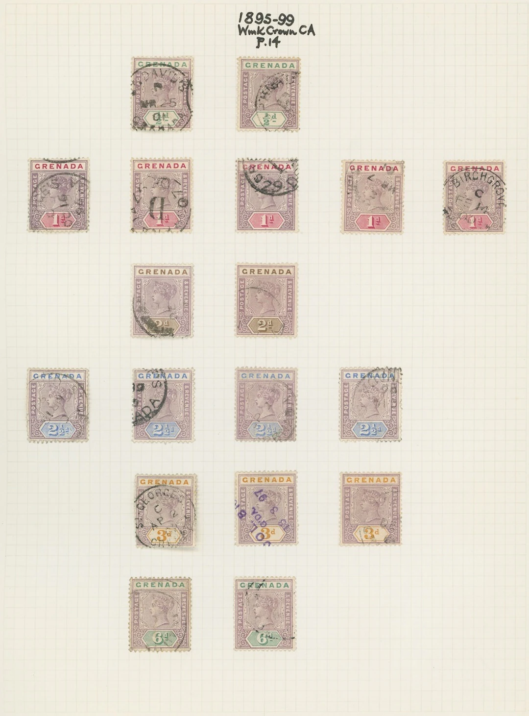 Grenada Issued Stamps 1895-1906 mainly mint range including 1895-99