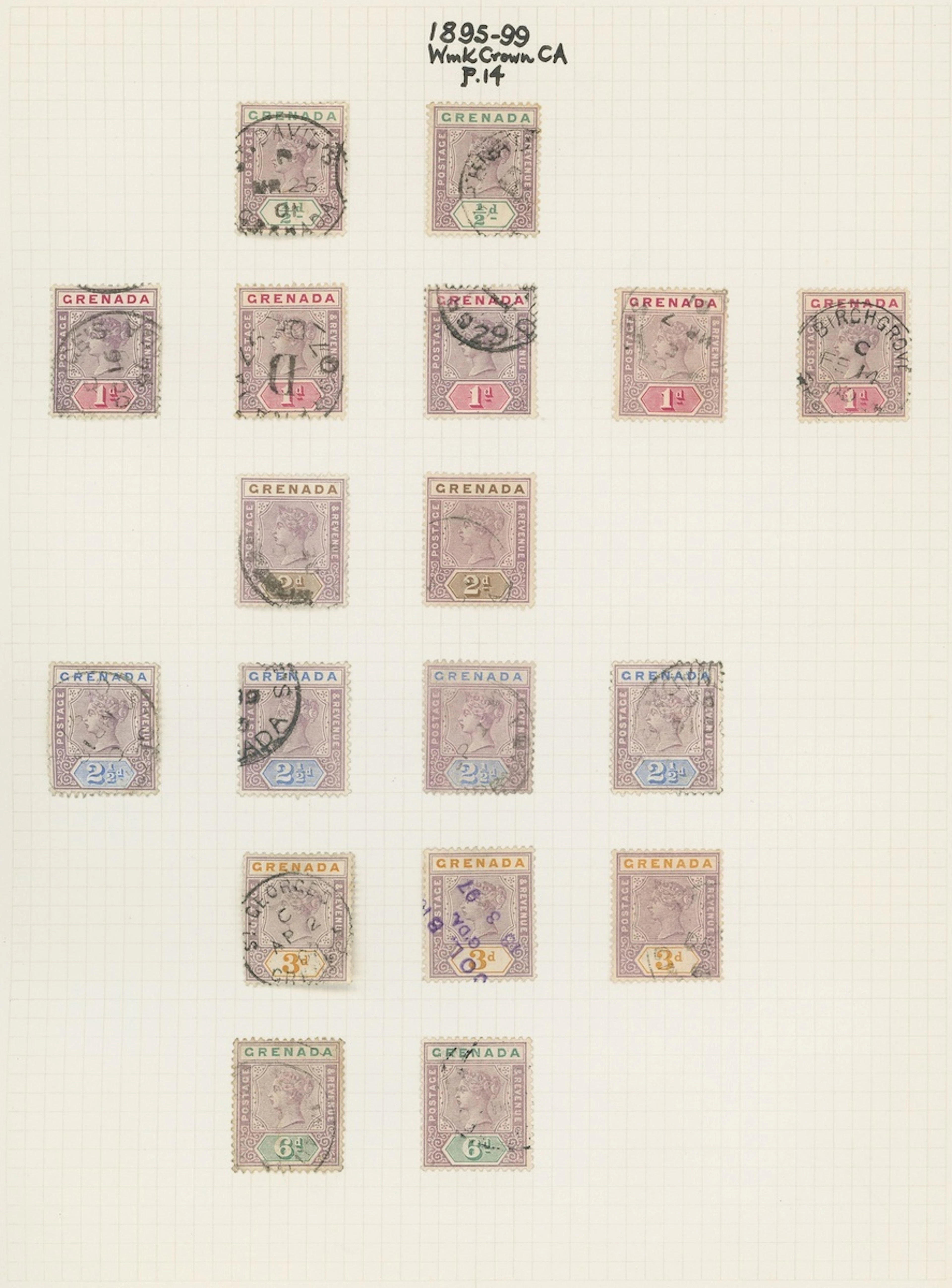 Grenada Issued Stamps 1895-1906 mainly mint range including 1895-99