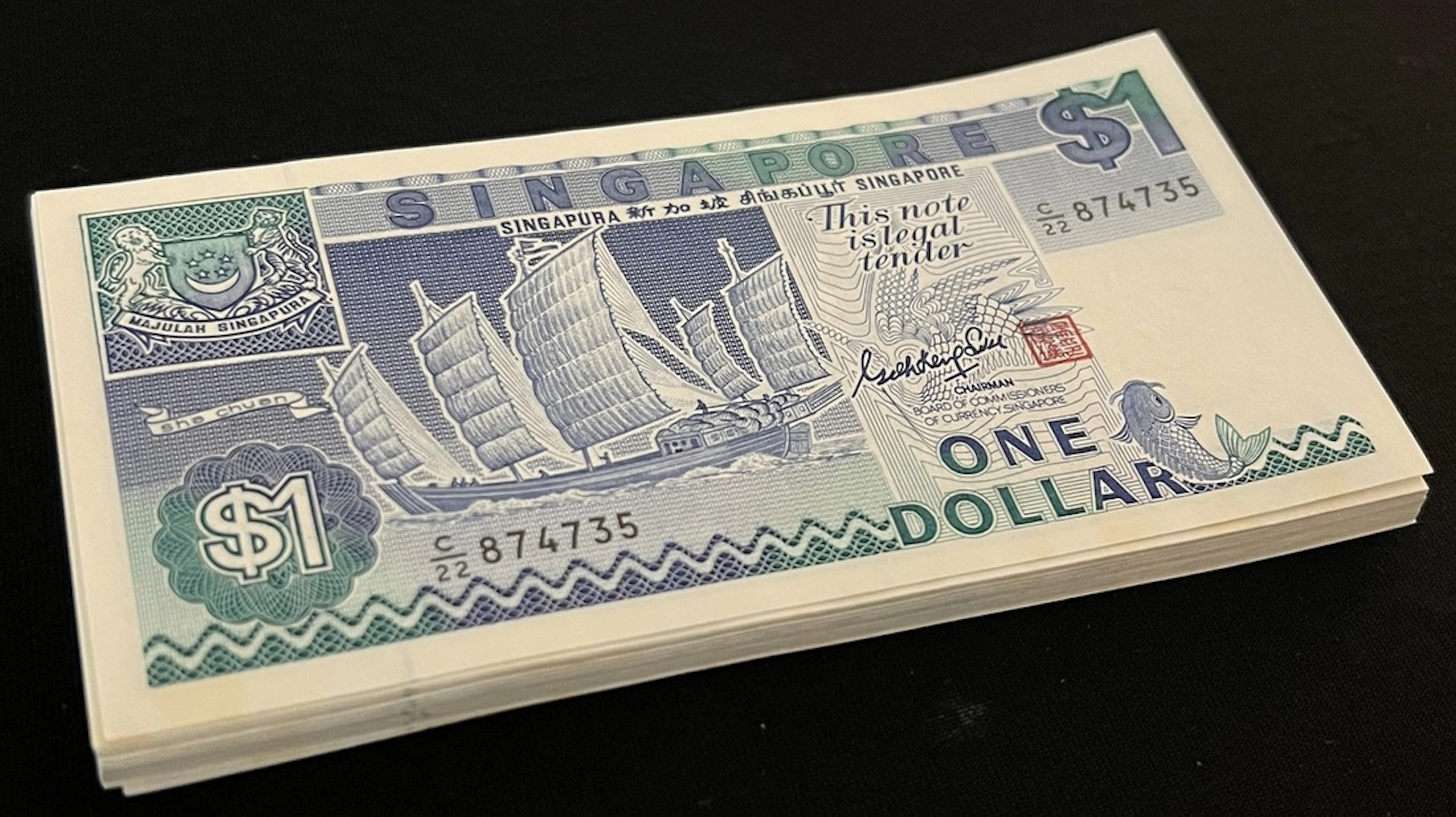 Singapore, consecutive $1 (50), ND (1987), serial numbers C/22 874735-84