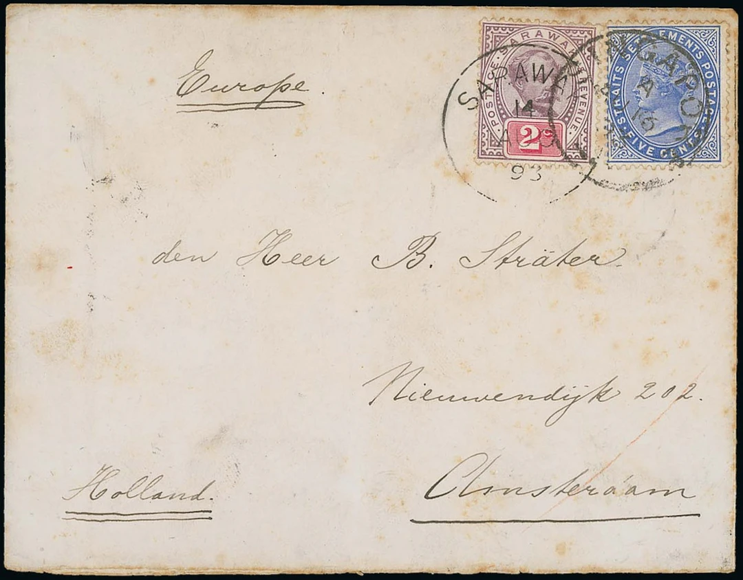 Sarawak 1888-97 "postage & revenue" Issue Combination Covers 1893