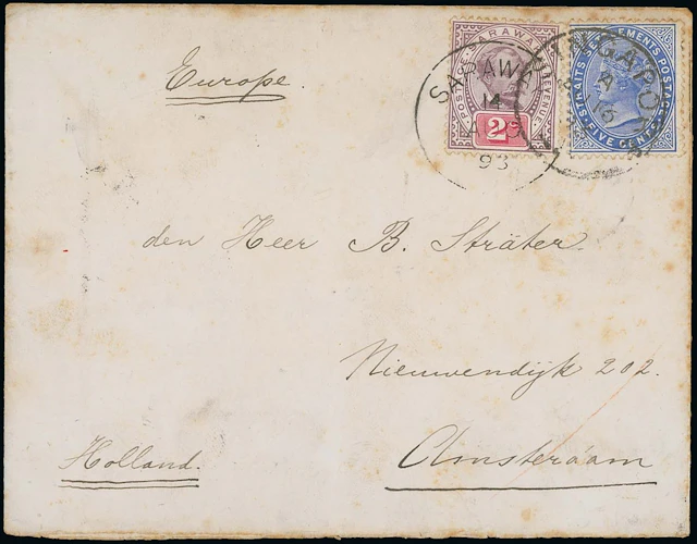 Sarawak 1888-97 "postage & revenue" Issue Combination Covers 1893