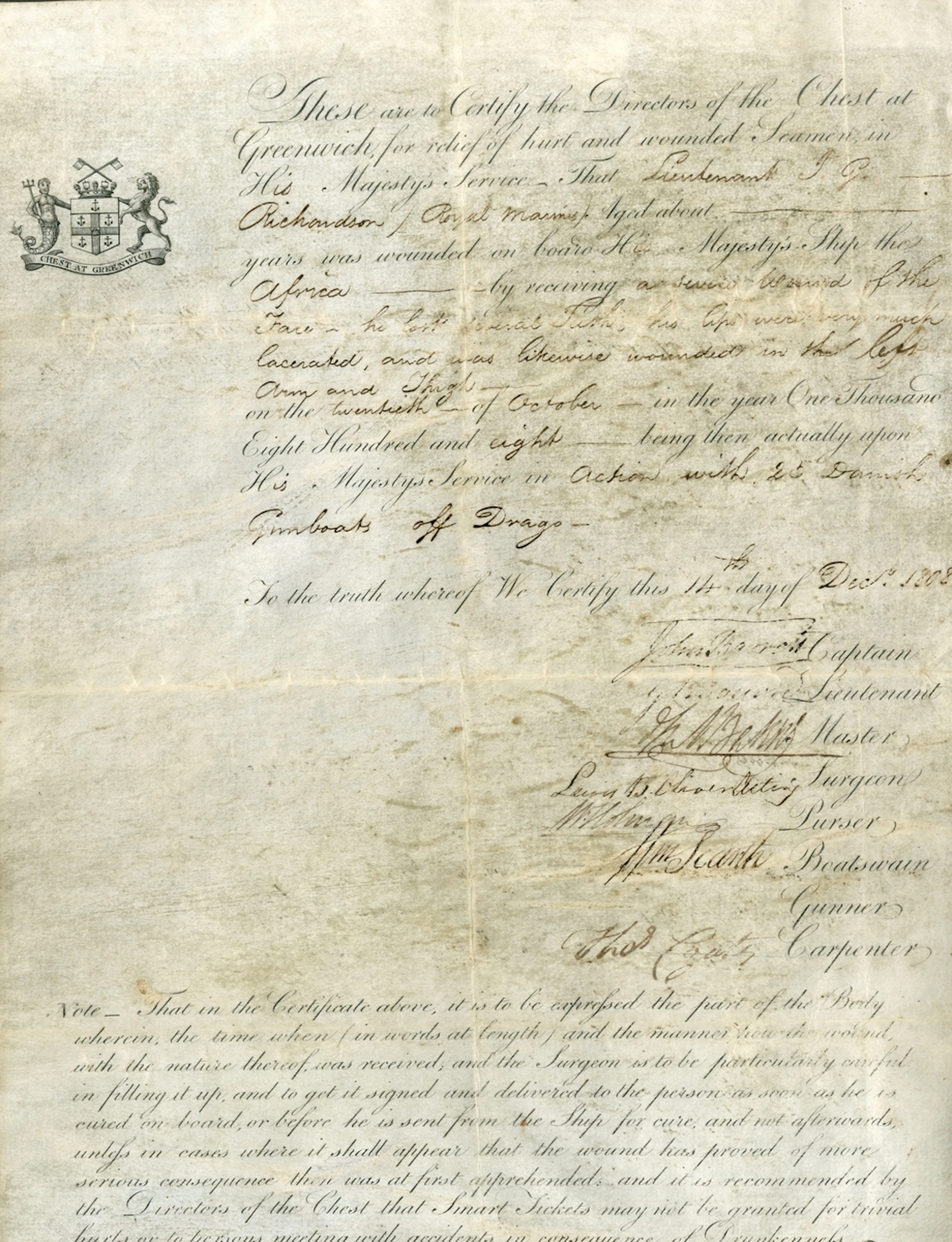 A collection of seven Royal Navy surgeon’s documents, including two