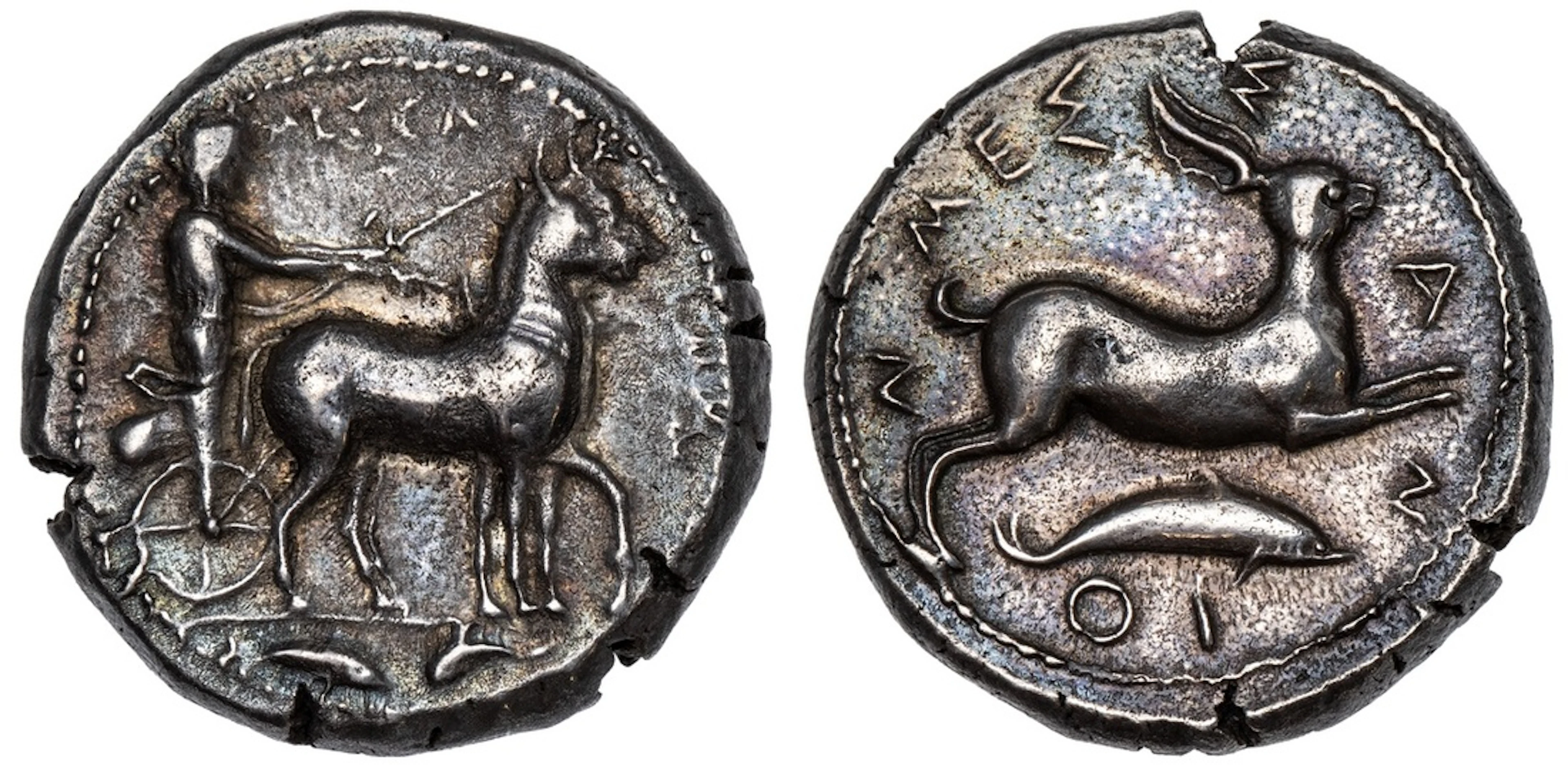 Pedigreed to 1958 | Sicily, Messana, AR Tetradrachm, MESSA-NA, nymph