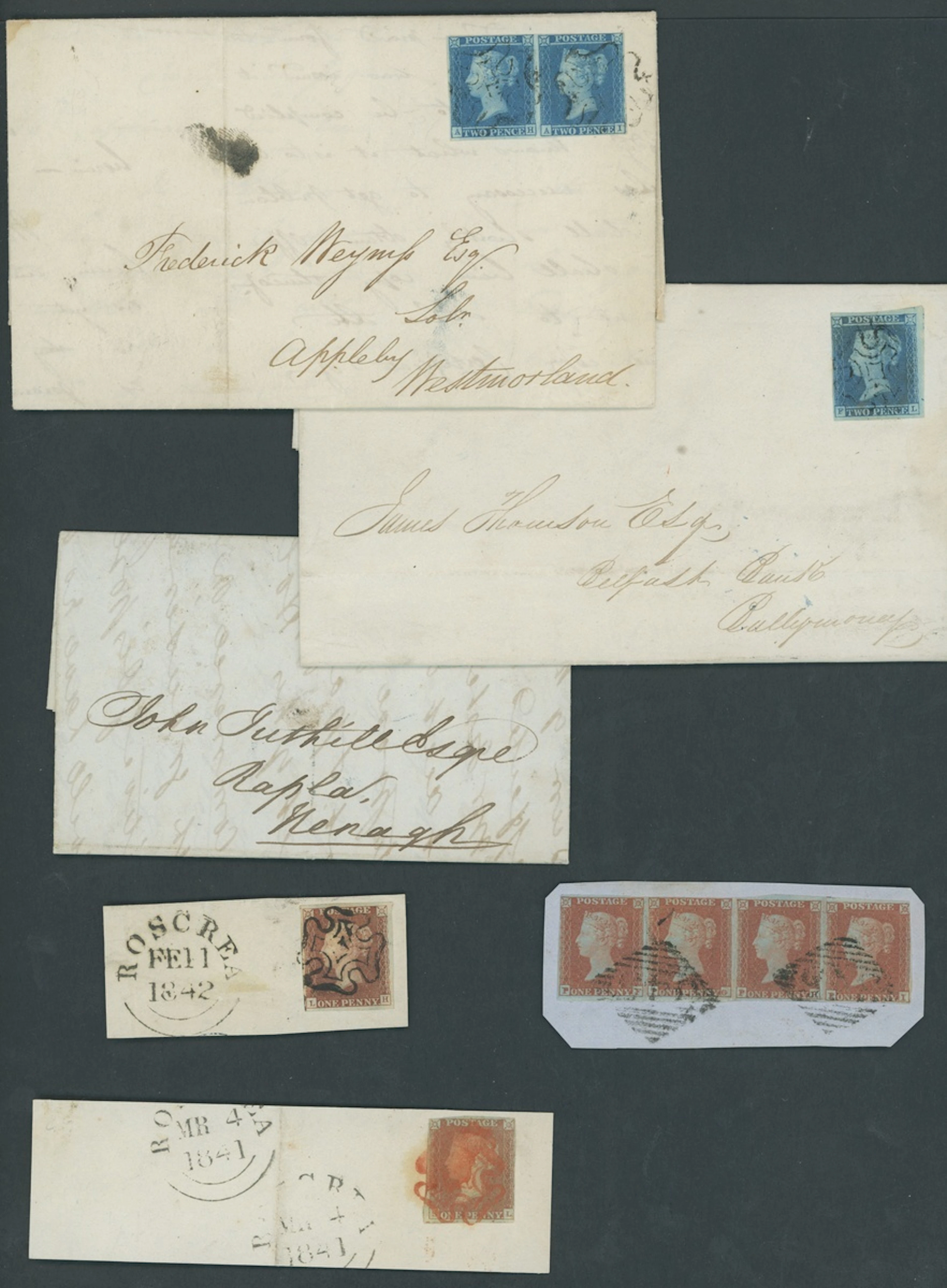 Great Britain 1841-53 One Penny Red-Brown A small group of cancellations