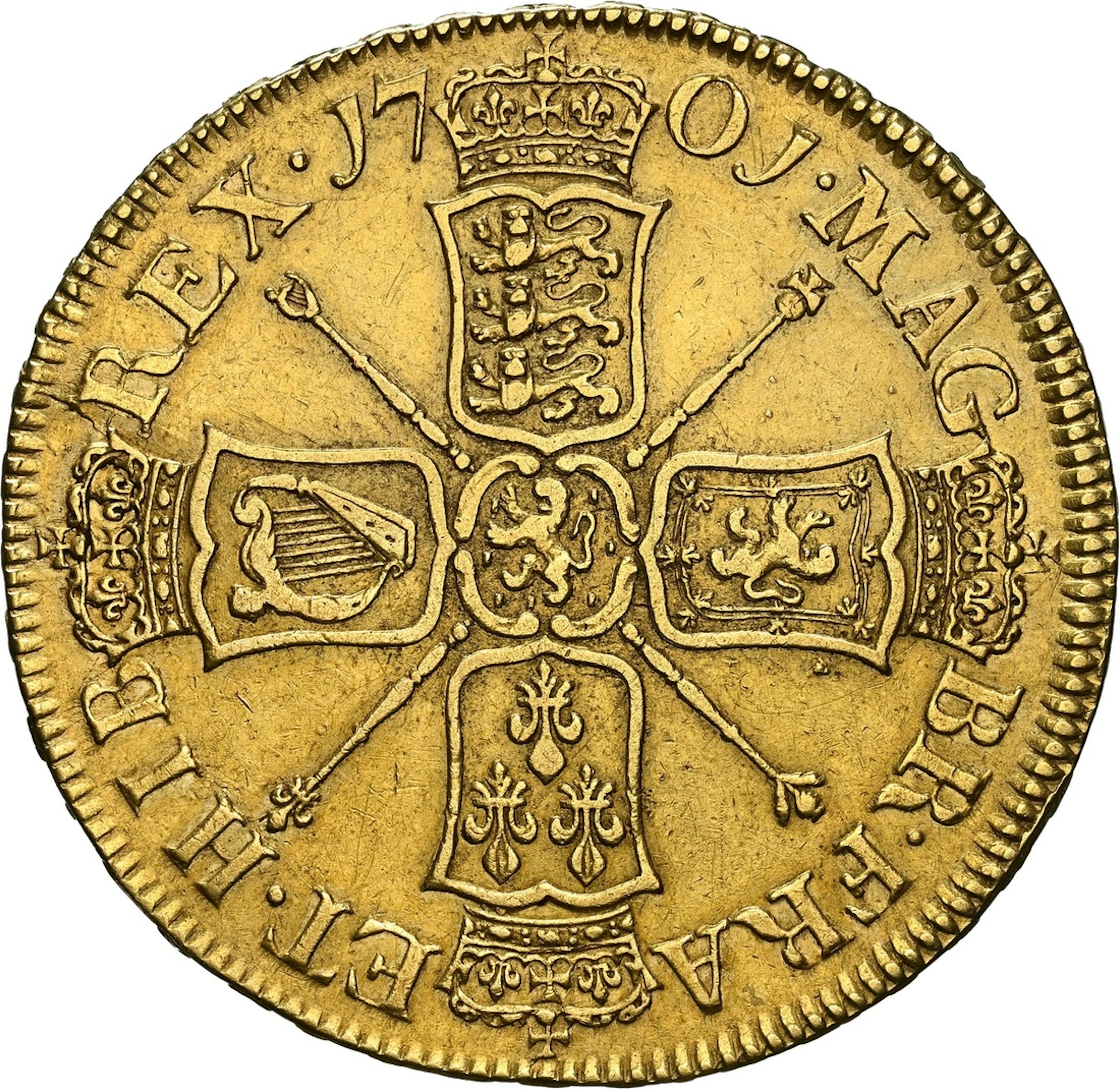 NGC AU | William III, Solus (1694-1702), 'Fine Work' Five-Guineas