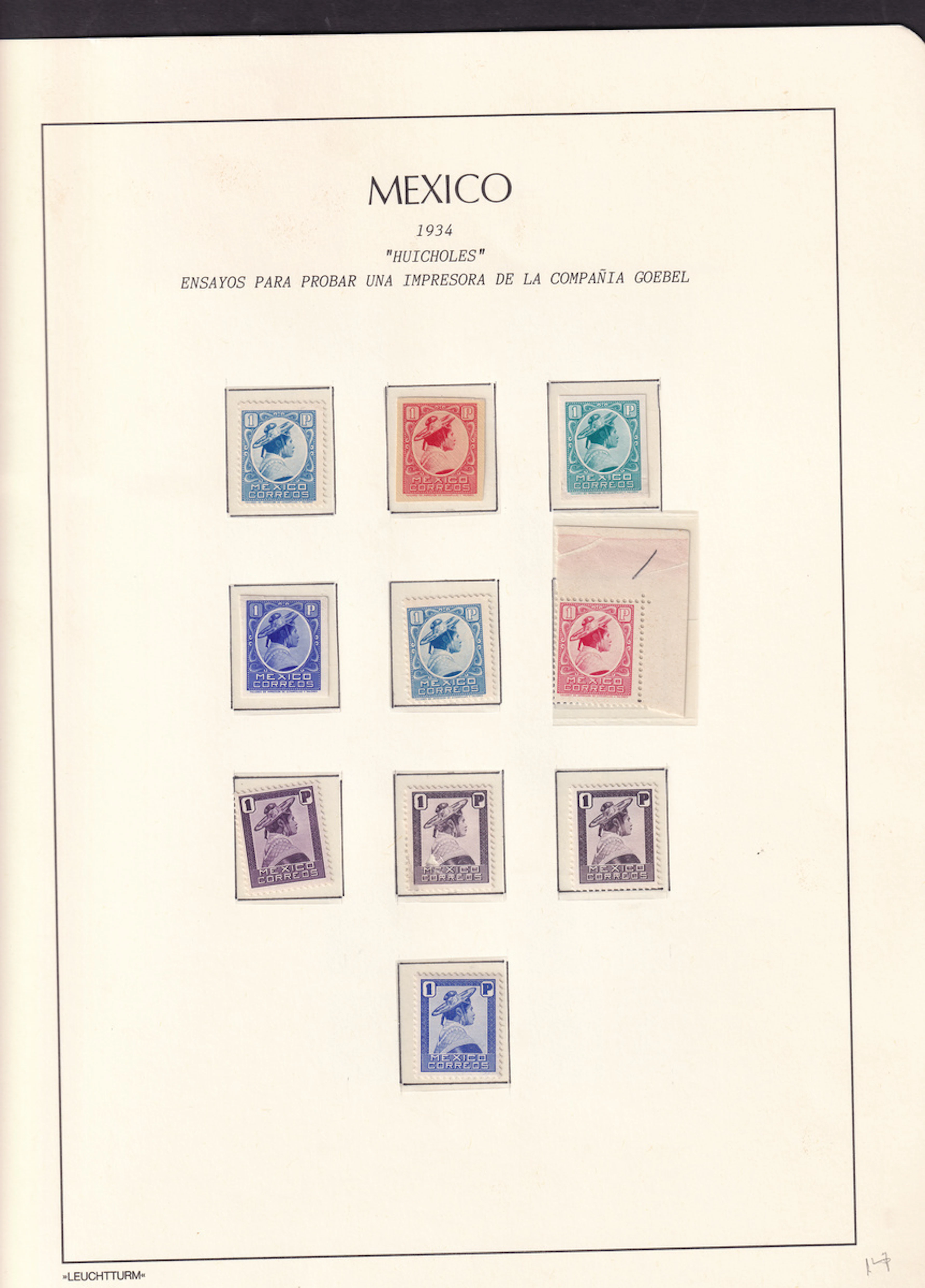 1934-35 Unissued Essays 1934, "Huicholes", 10c. and 1p., a group of
