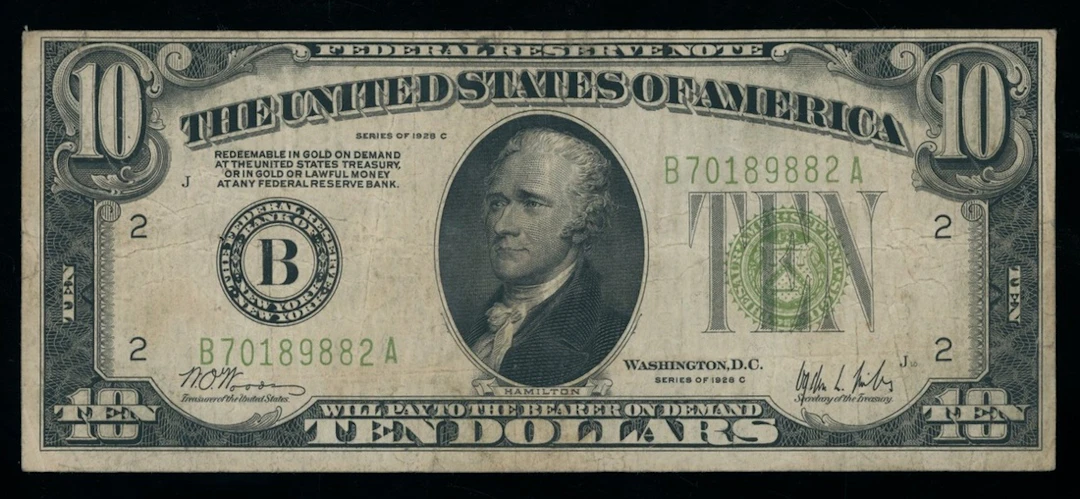 United States, Federal Reserve Note, $10, 1928-C, serial number B70189882A