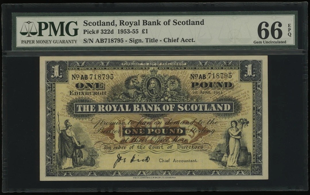 Royal Bank of Scotland, £1, 1.4.1954, serial number AB718795, (Pick 322d)