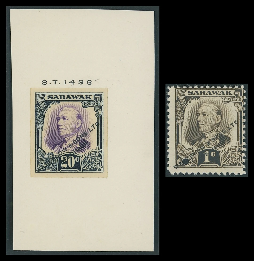 Sarawak 1932 Issue Waterlow Sample Stamps Imperforate 20c. in purple