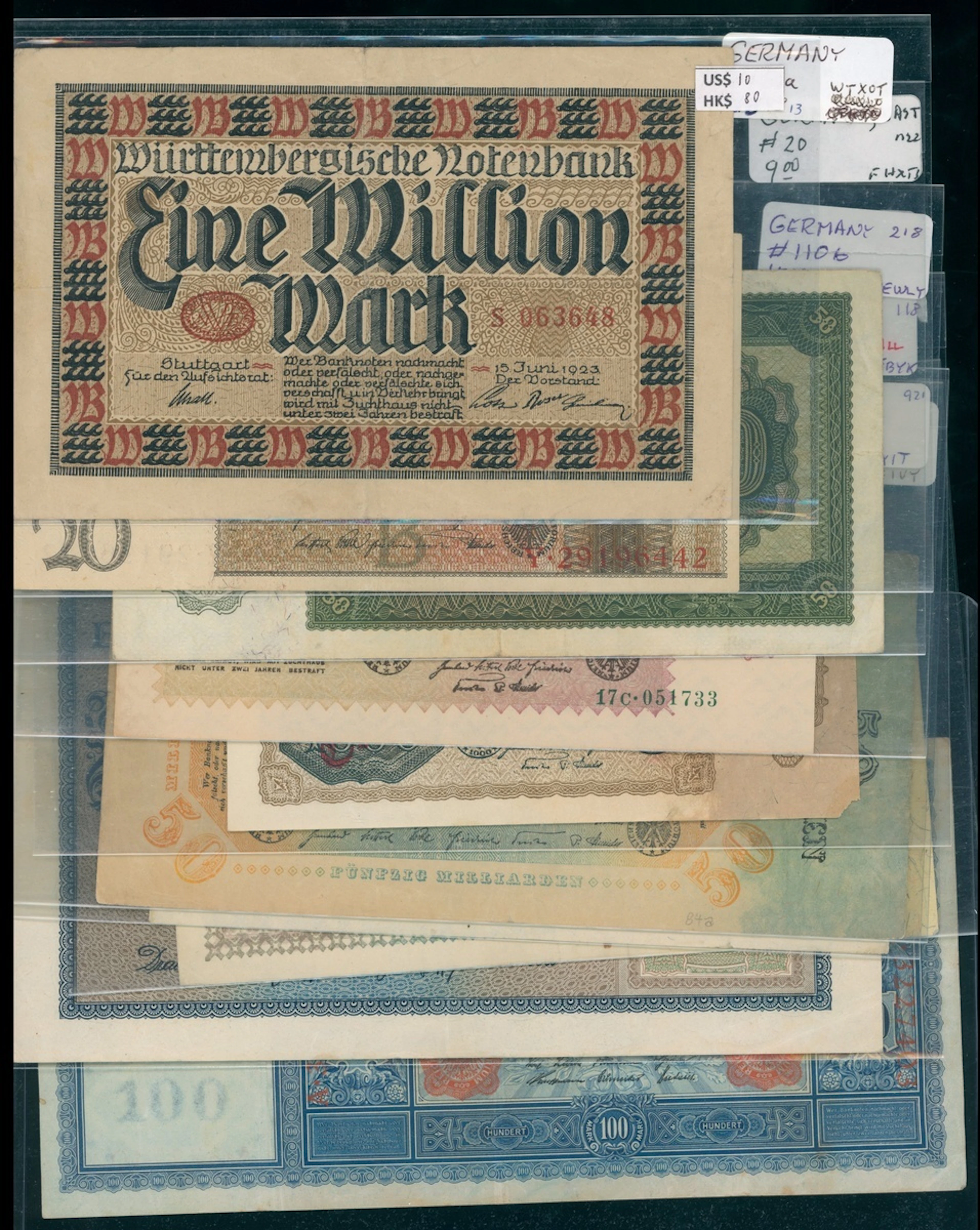Germany, a group of 10x notes, various dates
