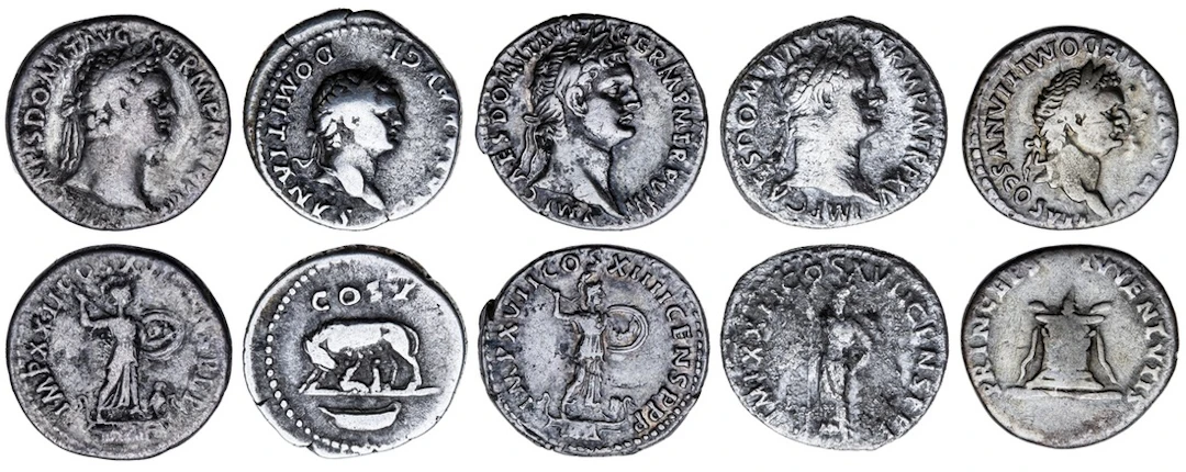 Roman Empire, Domitian (AD 81-96), AR Denarii (5), i) as Caesar, struck