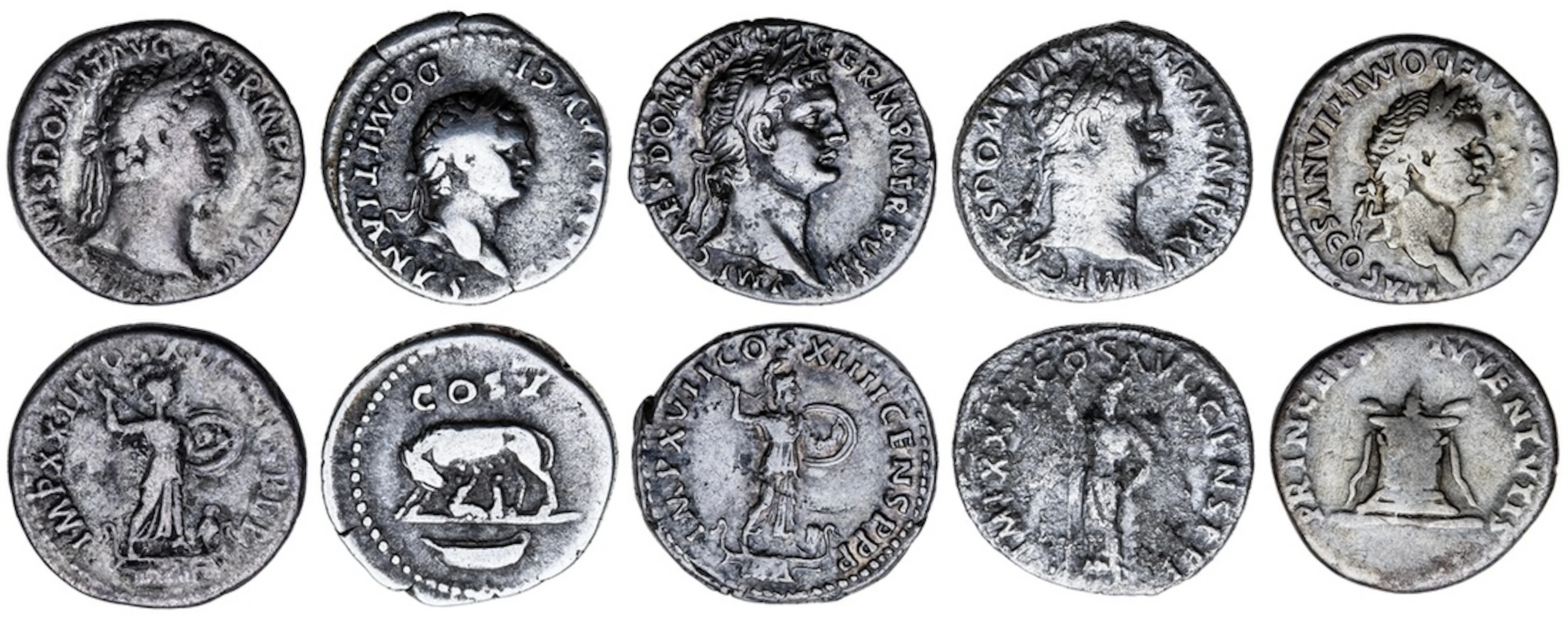 Roman Empire, Domitian (AD 81-96), AR Denarii (5), i) as Caesar, struck